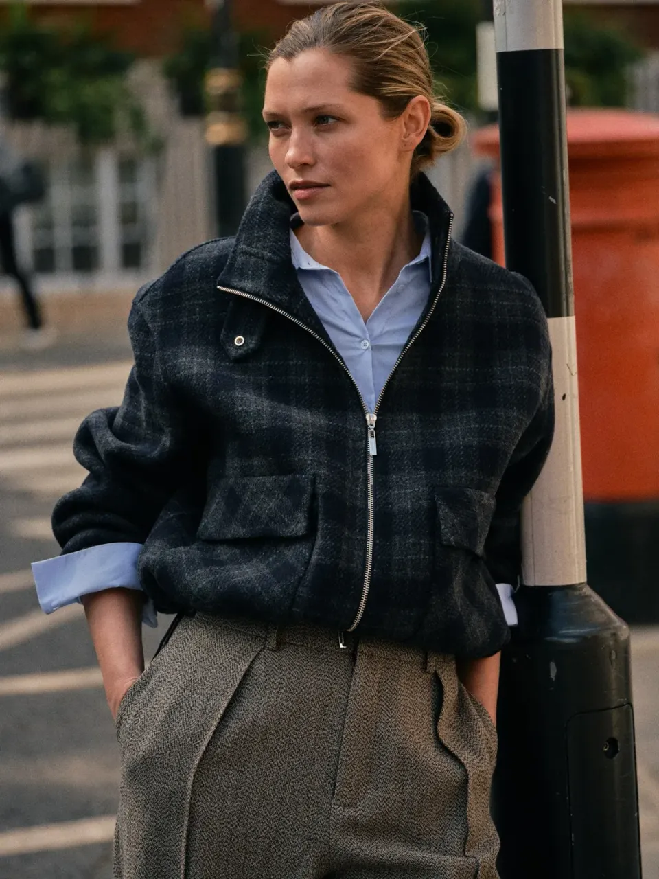 Mos Mosh MMCamille Check Bomberjacke Karo Navy Oversize