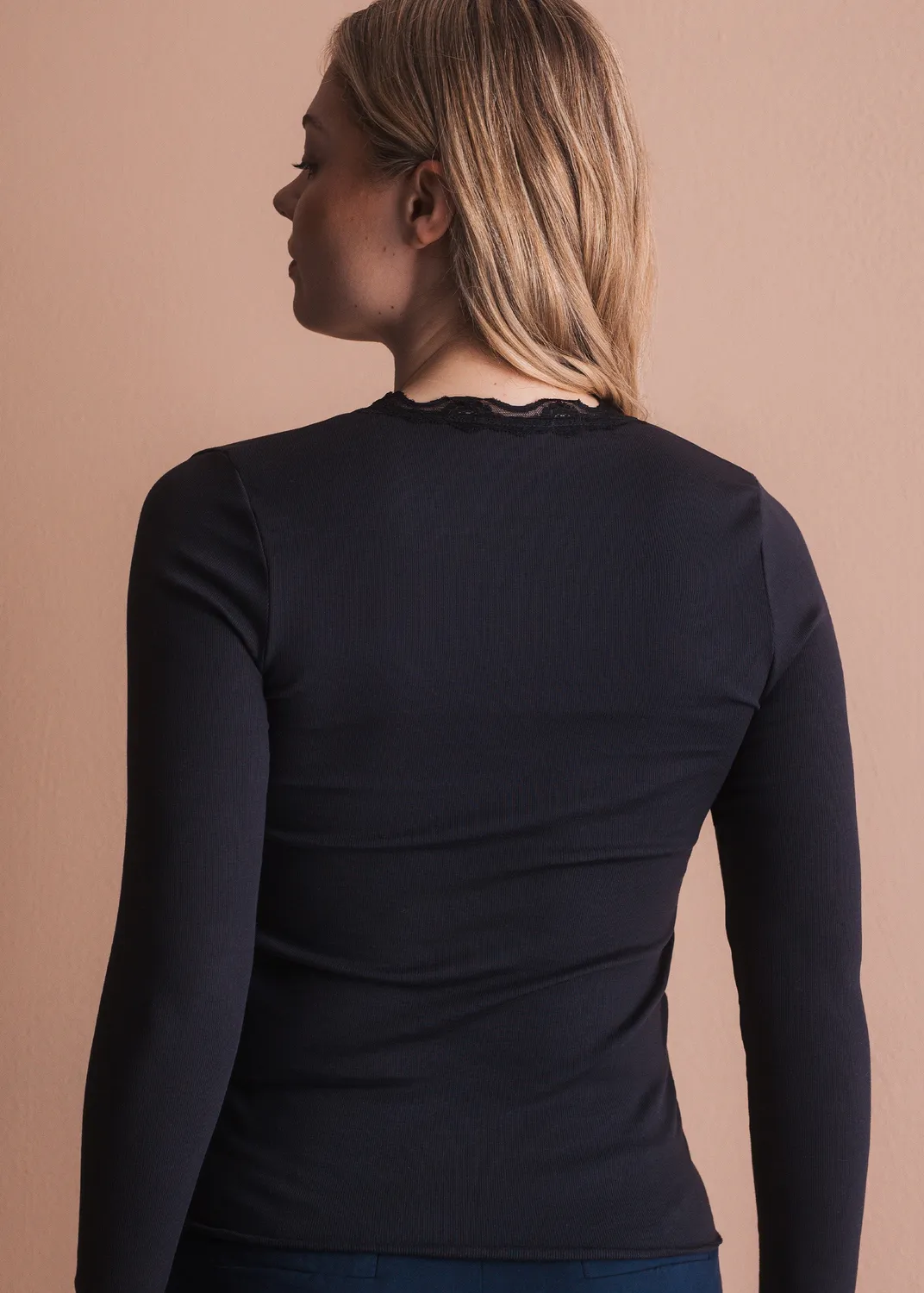 Senatex Langarmshirt Spitze Ripp-Shirt Vino 34 körpernah