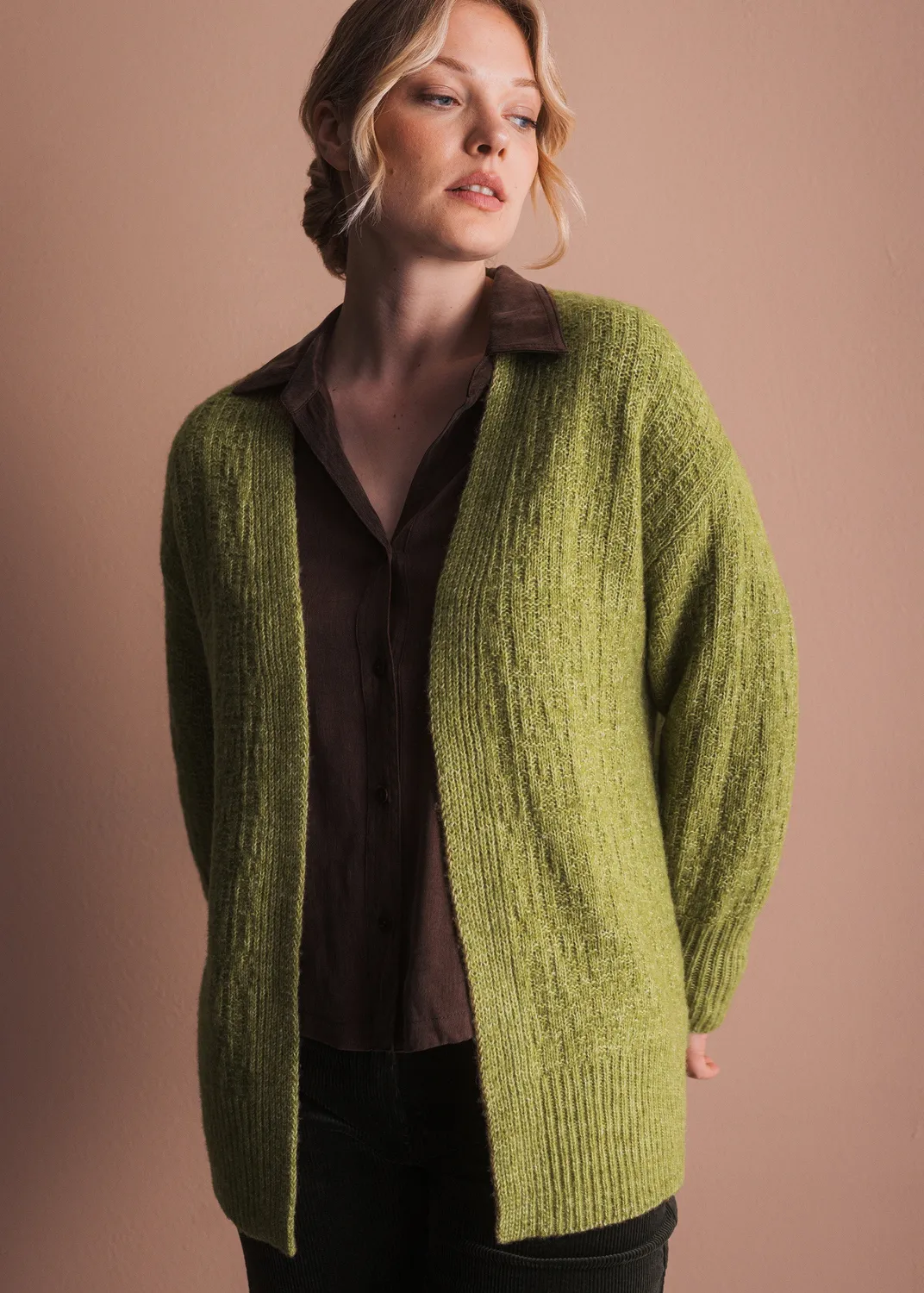 Senatex Strickjacke offen Wolle-Baumwolle Moss Cardigan