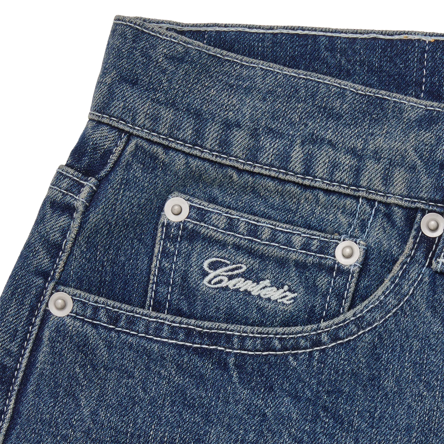 Corteiz Savoy Denim Shorts Chalk Wash gerade