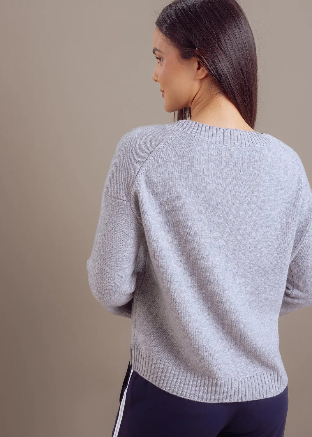 Senatex V-Ausschnitt-Pullover Merinowolle Pullover Silver fein
