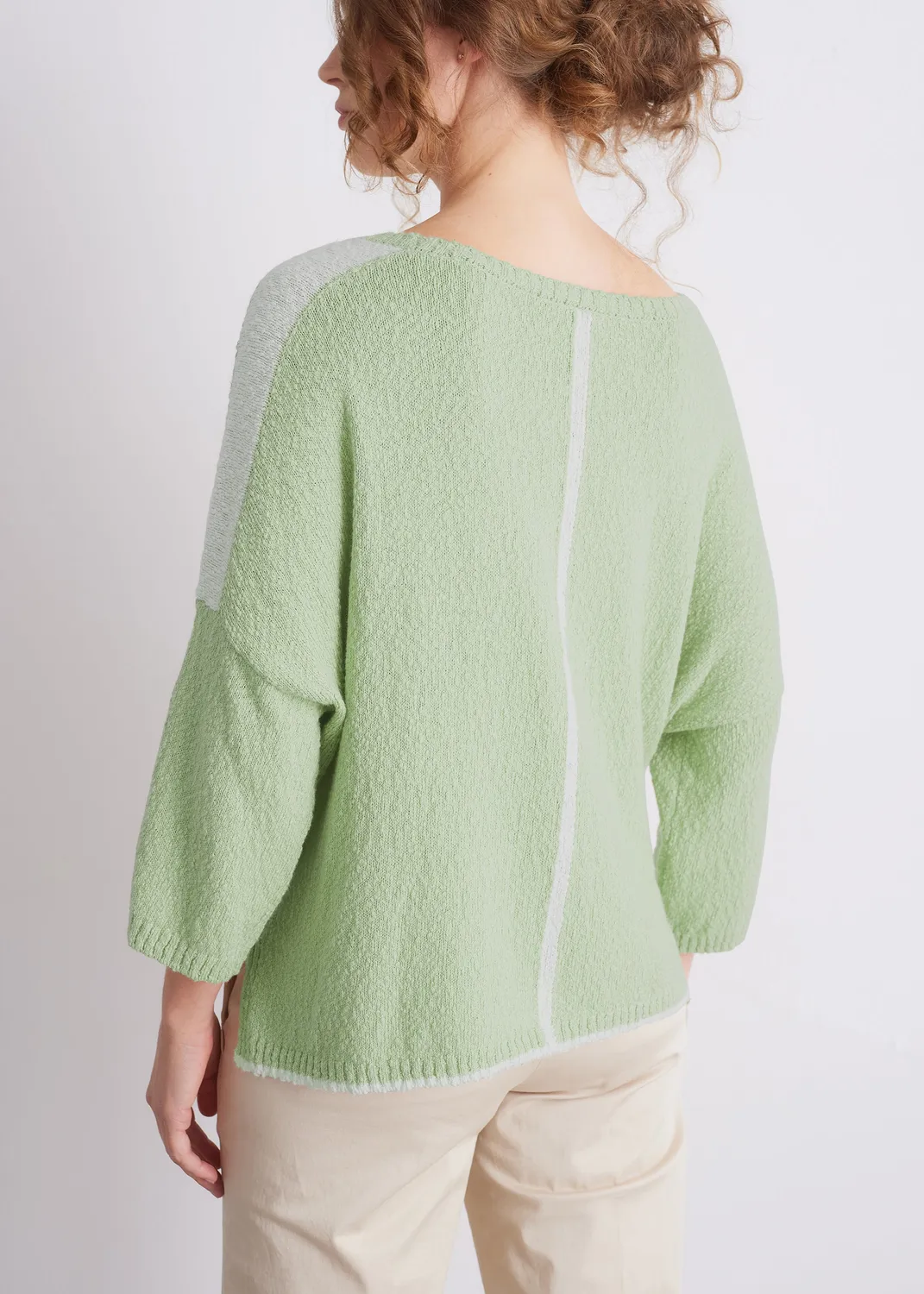 Senatex Baumwollpullover Rundhals Beige Combo Baumwolle