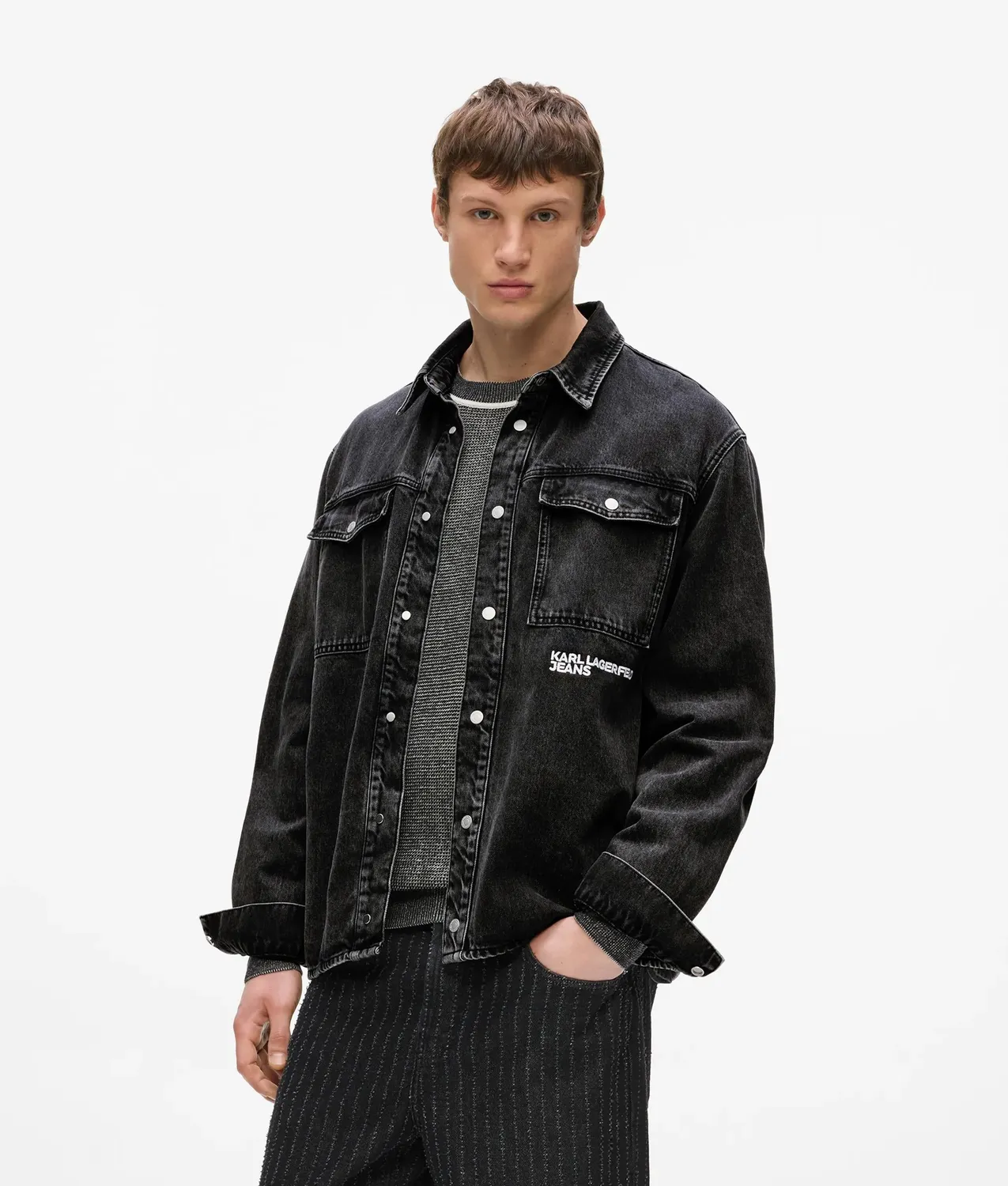 Karl Lagerfeld Karl Quote Denim Overshirt Herren schwarz