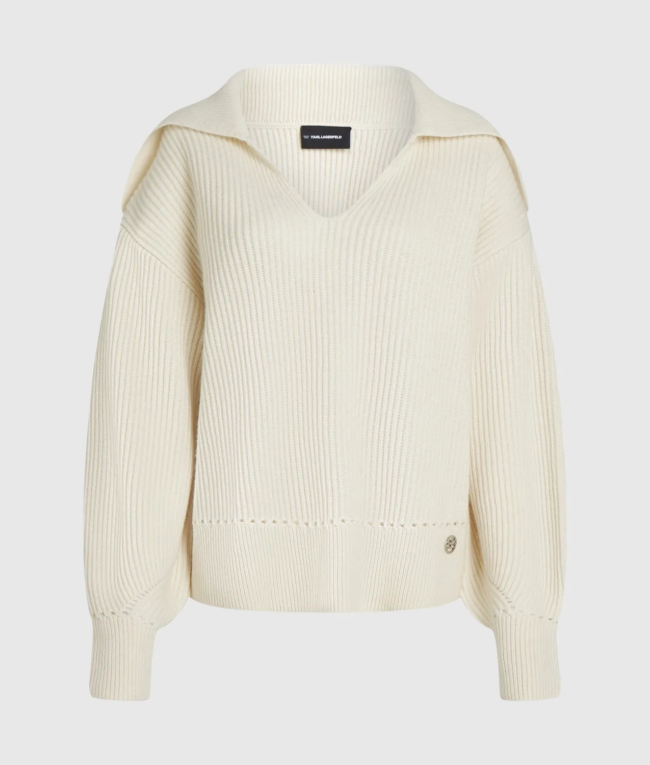 Karl Lagerfeld V-Neck Pullover Wolle weiter Kragen Damen