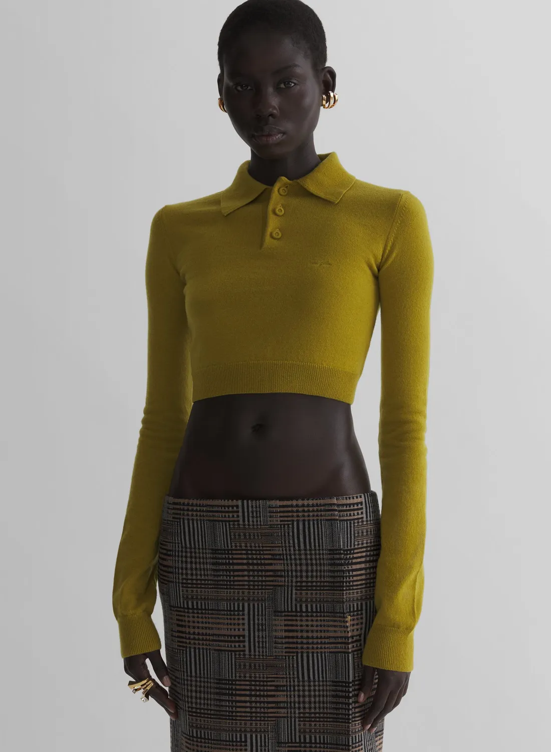 Mugler Cashmere Cropped Strickpolo Grau