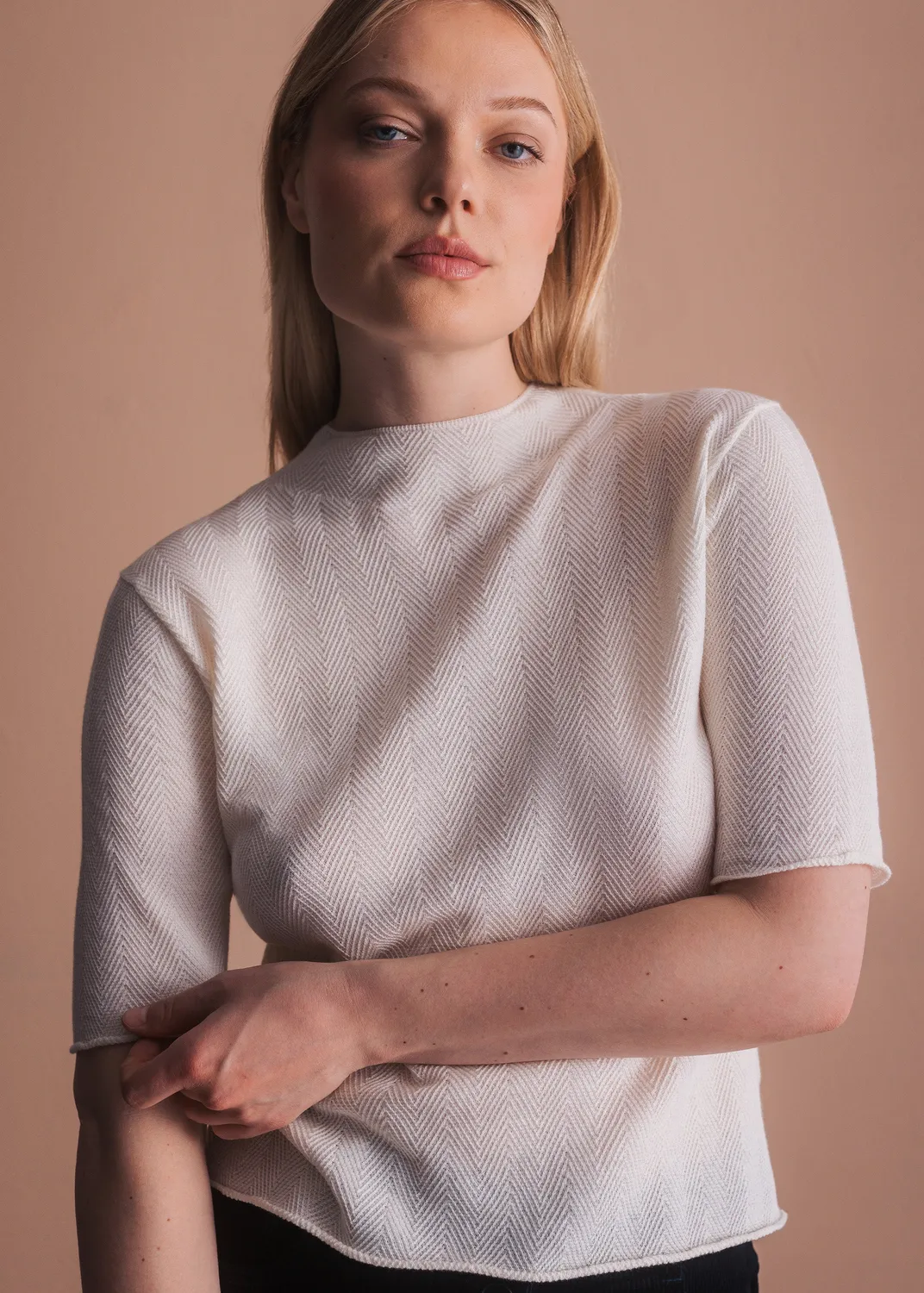 Senatex Strickshirt Fischgrätmuster Basic Cream