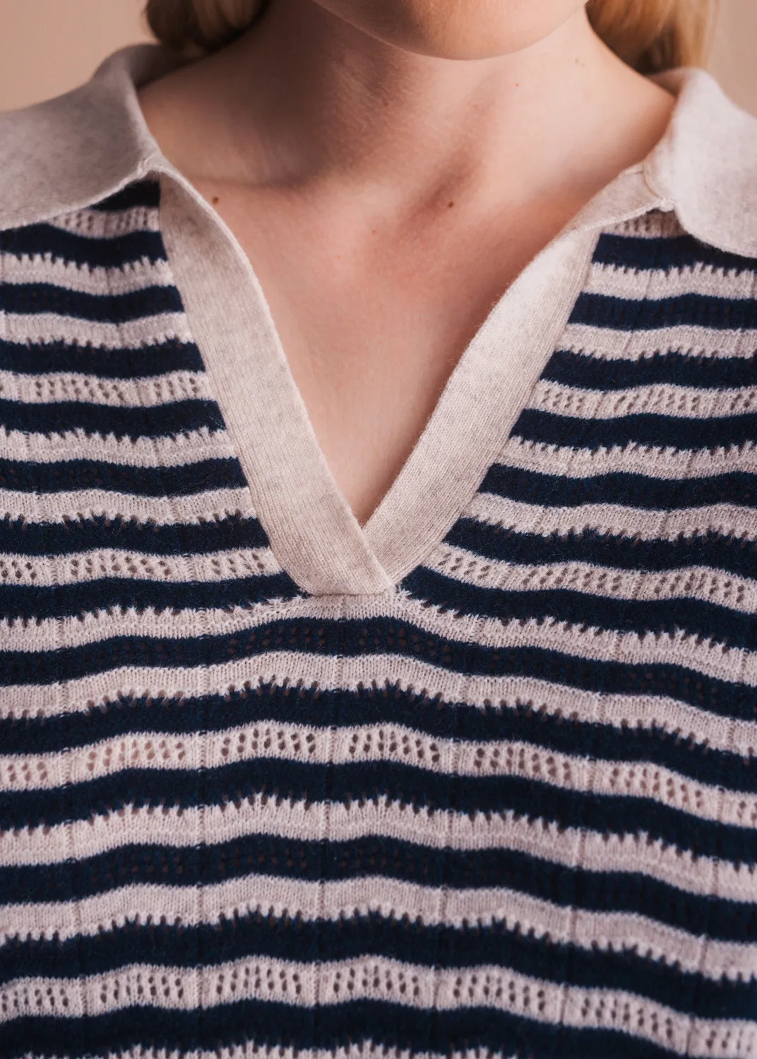 Senatex Streifenpullover mit Kragen Pullover Navy Combo Merinowolle