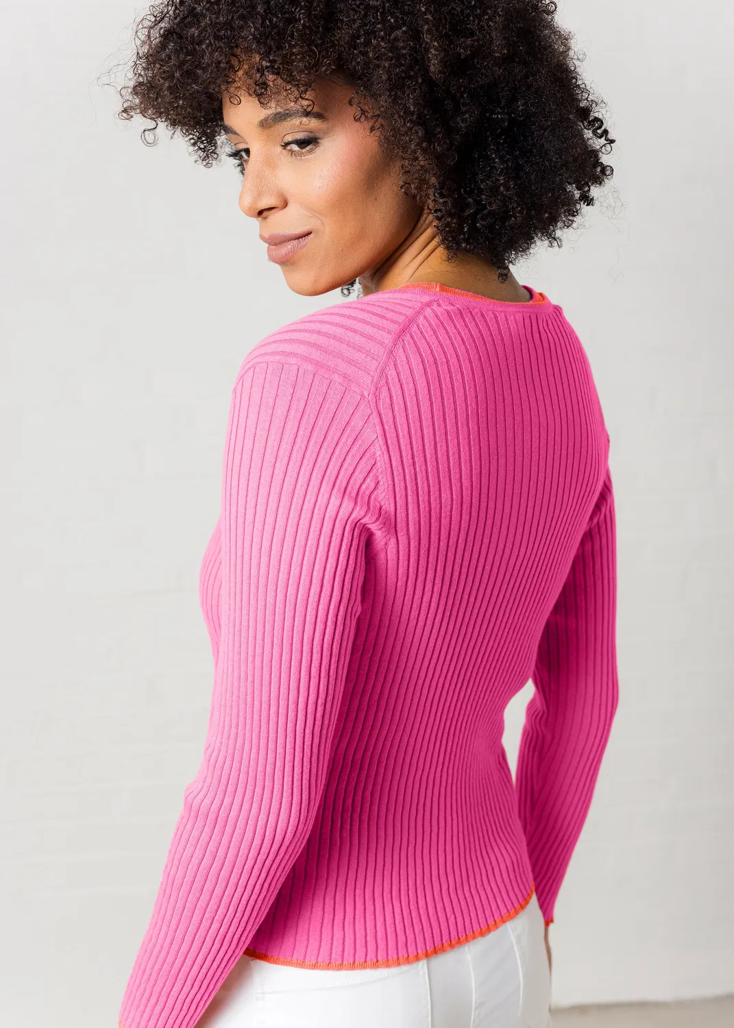 Senatex Strickjacke mit Kontrasten Bio-Baumwolle Pink Combo