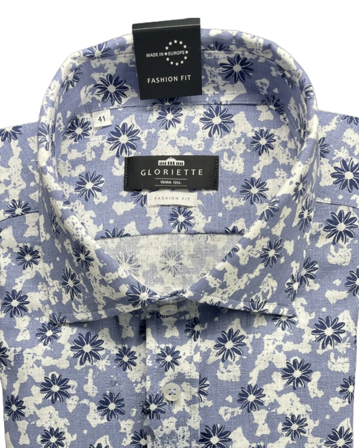 Gloriette Windsor Leinenhemd Blau Blumen 55% Leinen Sommer