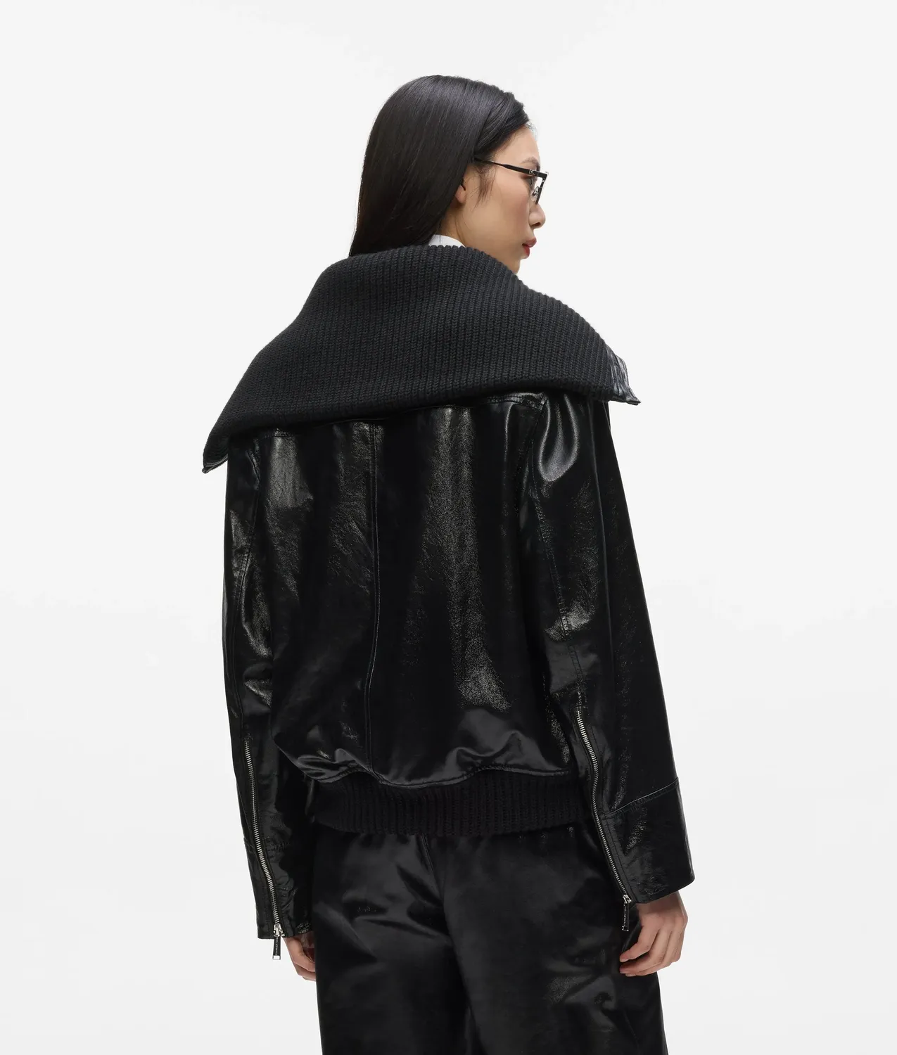 Karl Lagerfeld Strickkragen Lederjacke Ziegenleder