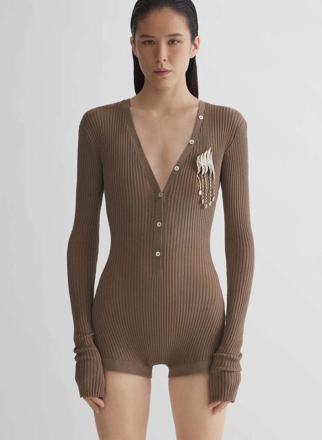 Mugler Knit Henley Body bordeaux Knopfleiste gerippt