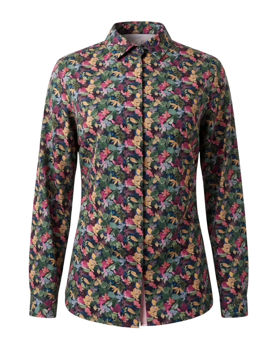 Gloriette Blüten Bluse dunkelblau tailliert Blumendruck