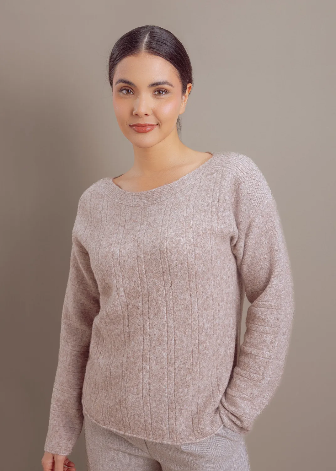 Senatex Alpaka-Woll-Mix Pullover Stone Rundhals