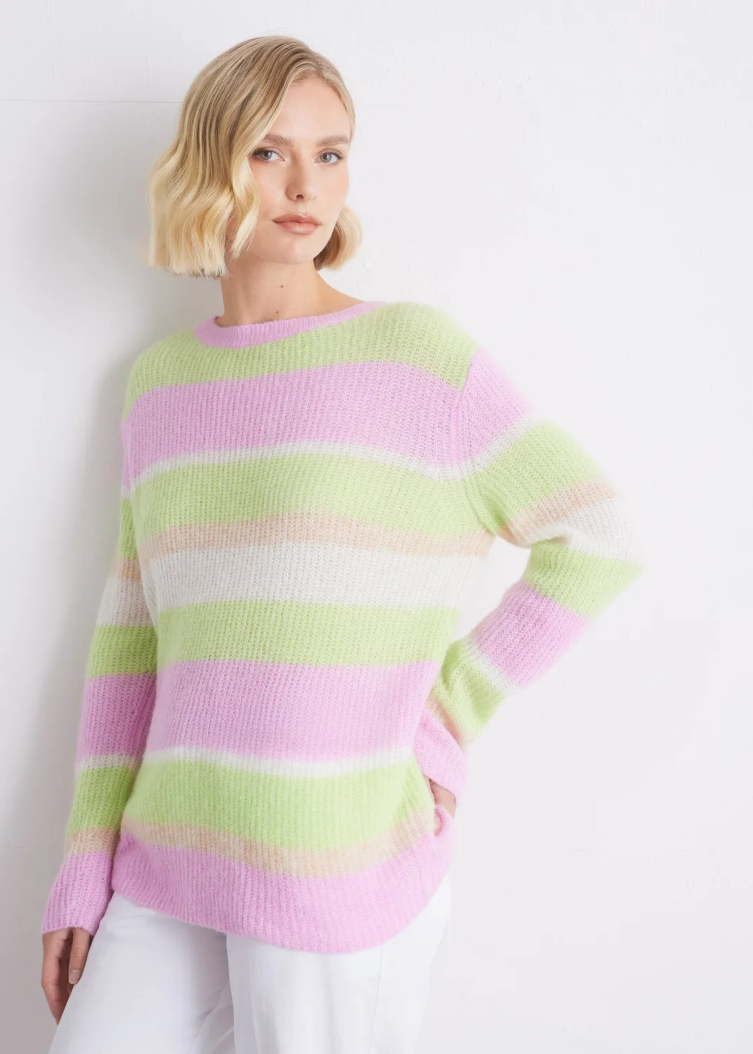 Senatex Alpakamix Strickpullover Pistaccio Streifen