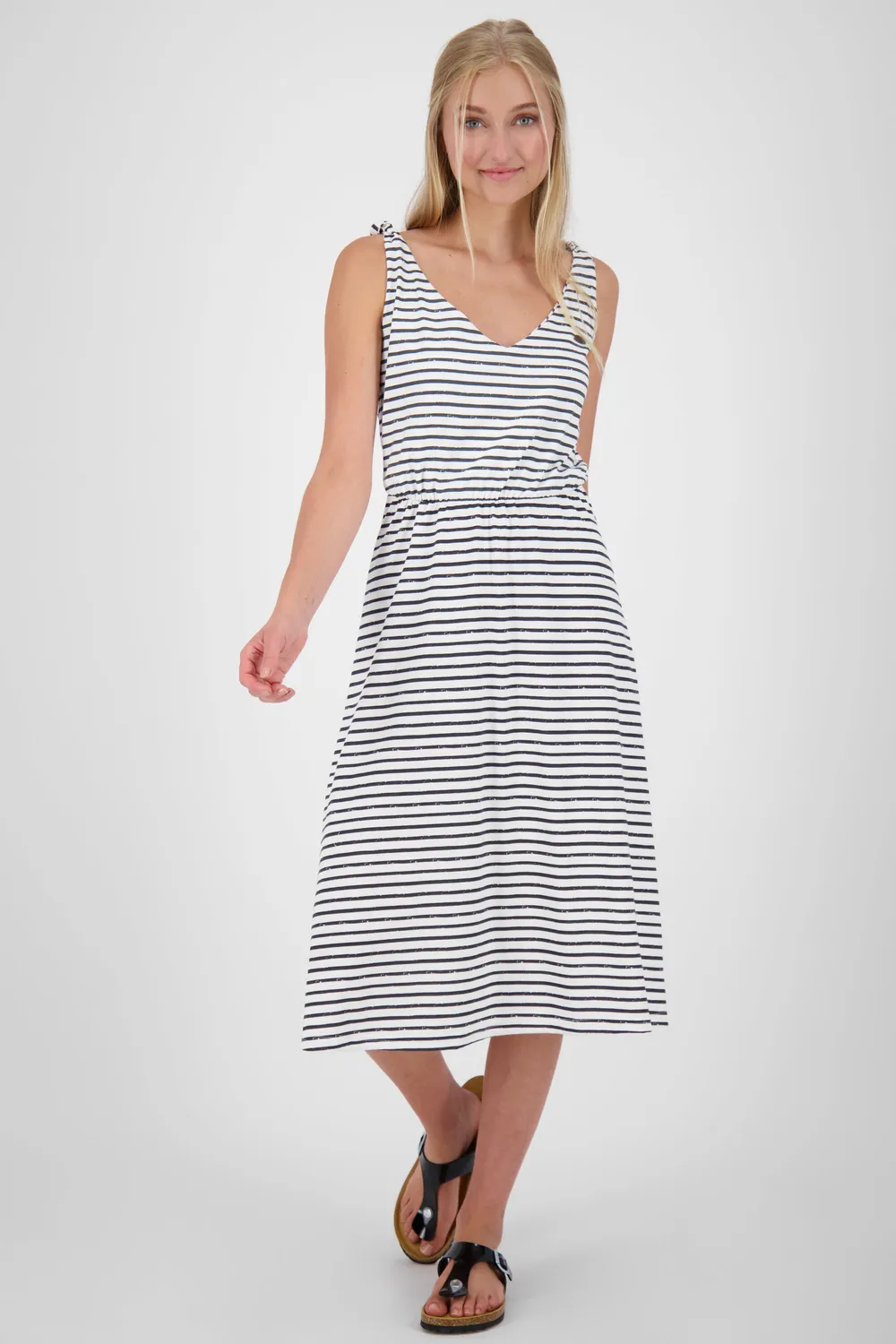 Alife & Kickin MelinaAK Kleid Weiß gestreift V-Ausschnitt