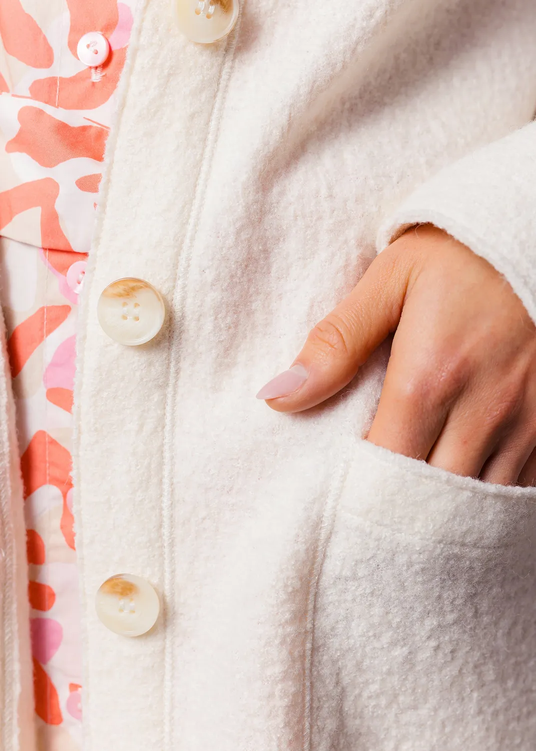 Senatex Kapuzenmantel Cream Viskose-Wolle Jacke