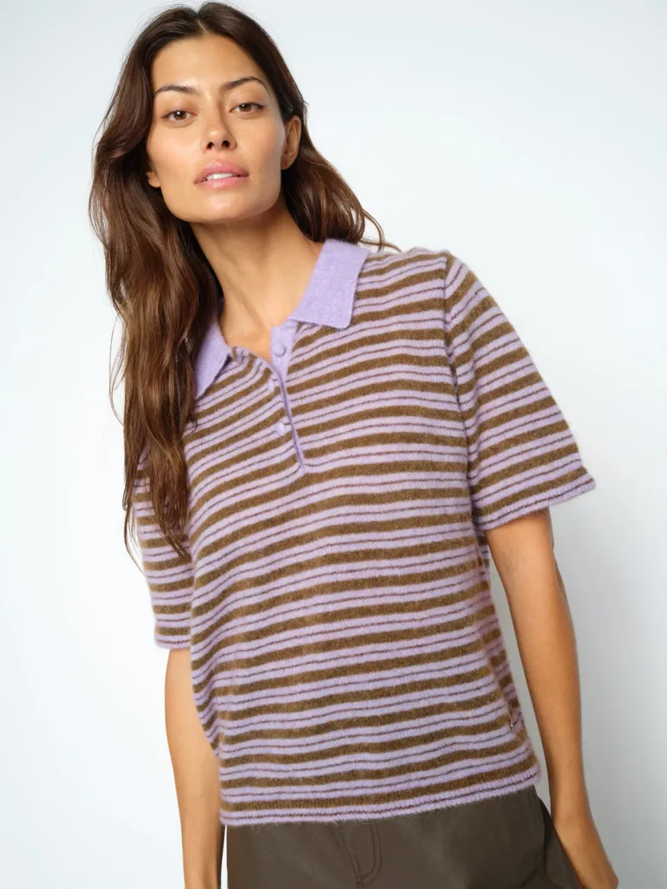 Mos Mosh MMMilvi Stripe Polo Strick Violet Tulip