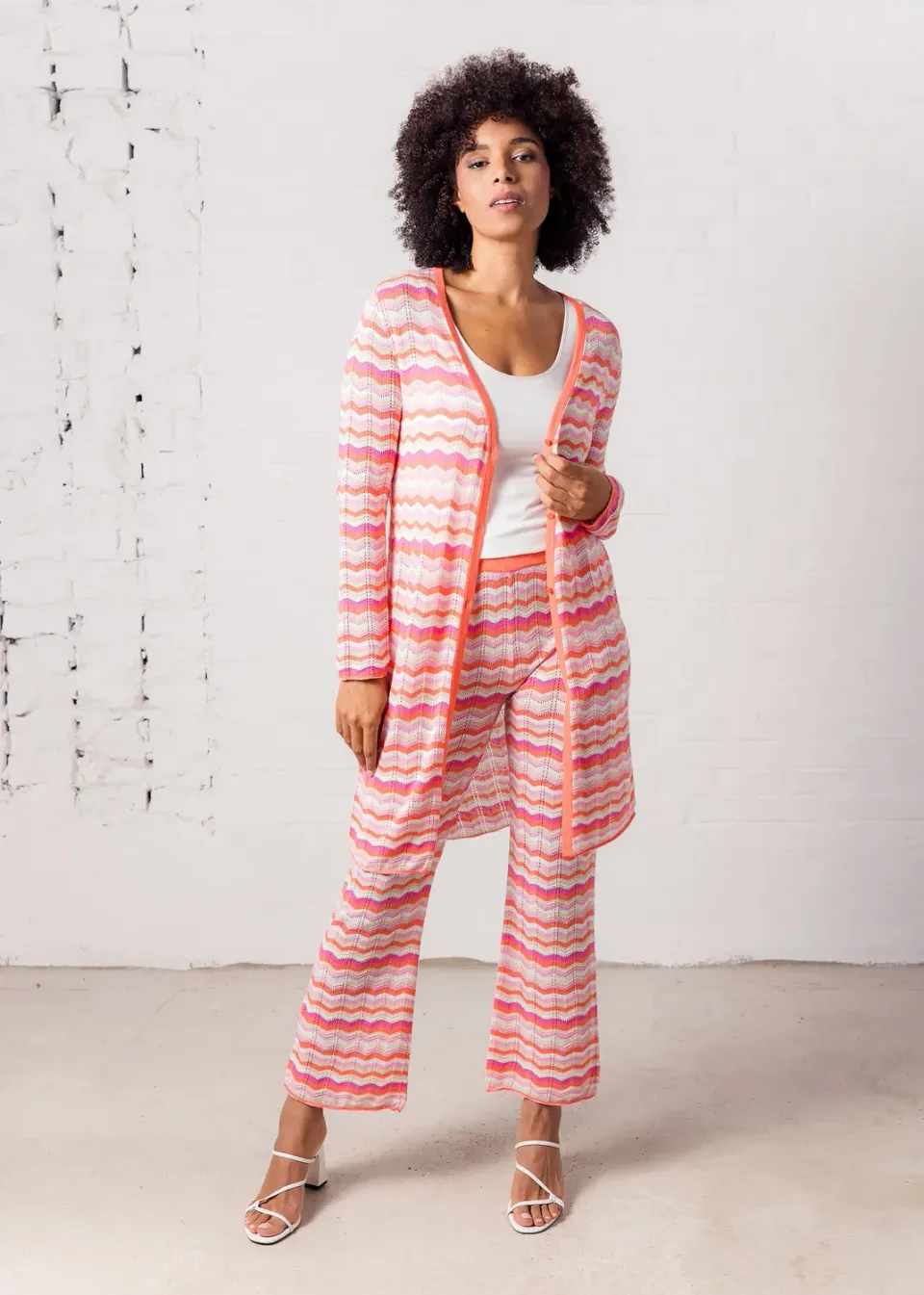 Senatex Strickjacke Zick-Zack-Muster Bio-Baumwolle Coral