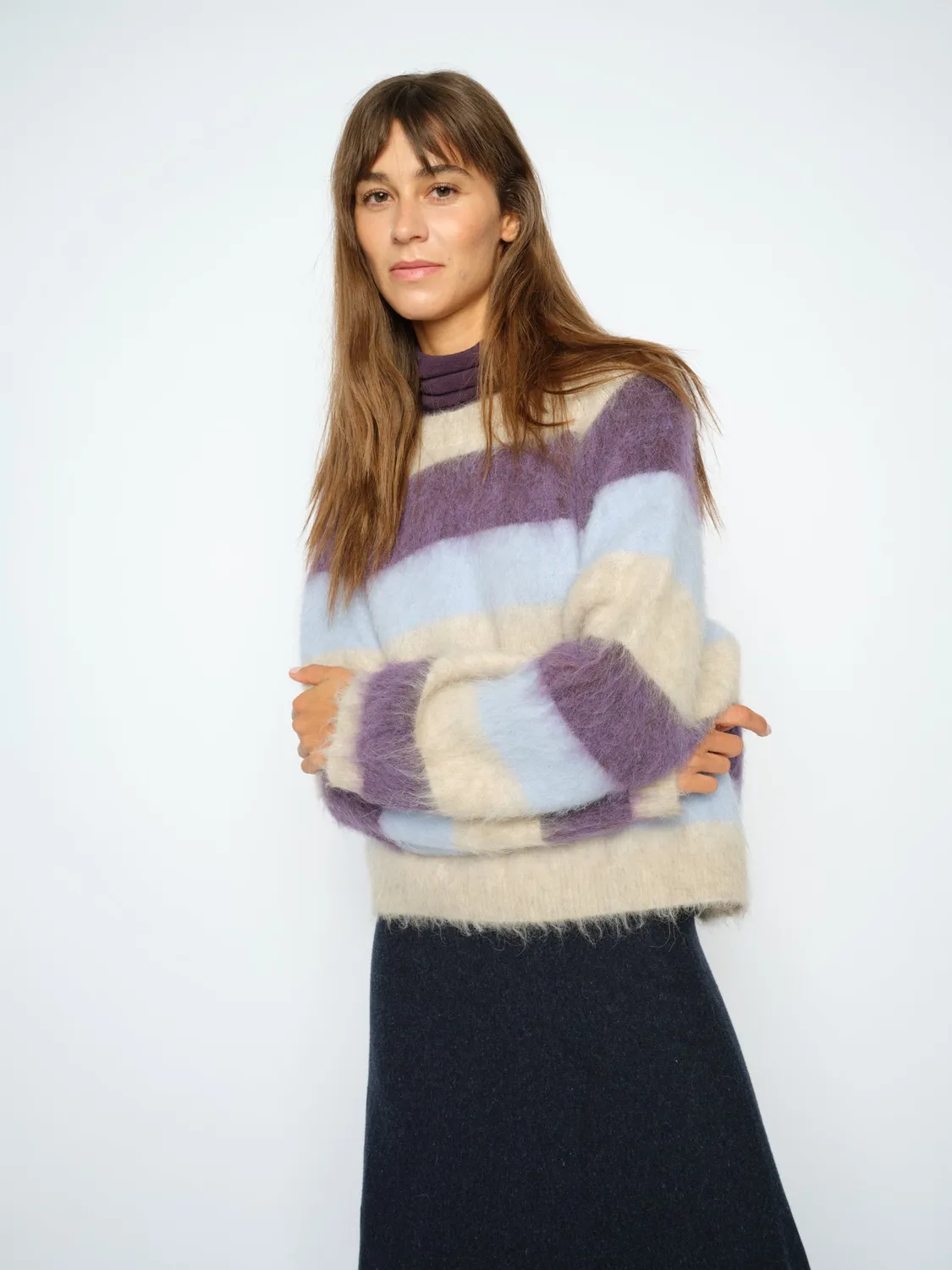 Mos Mosh MMSuvi Stripe Knit Pullover Sweet Grape Streifen