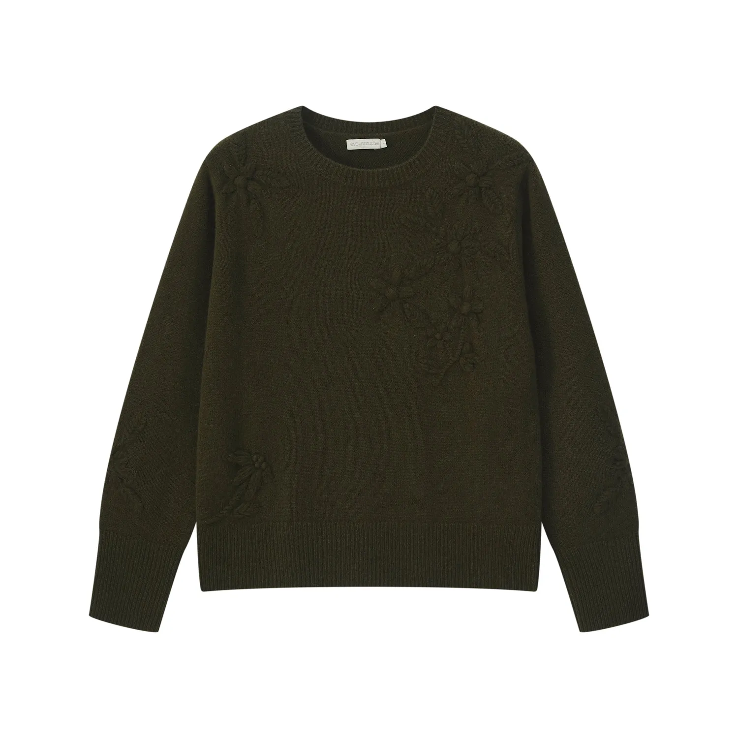 Senatex Pullover Blumenstickerei Merinopullover Cream