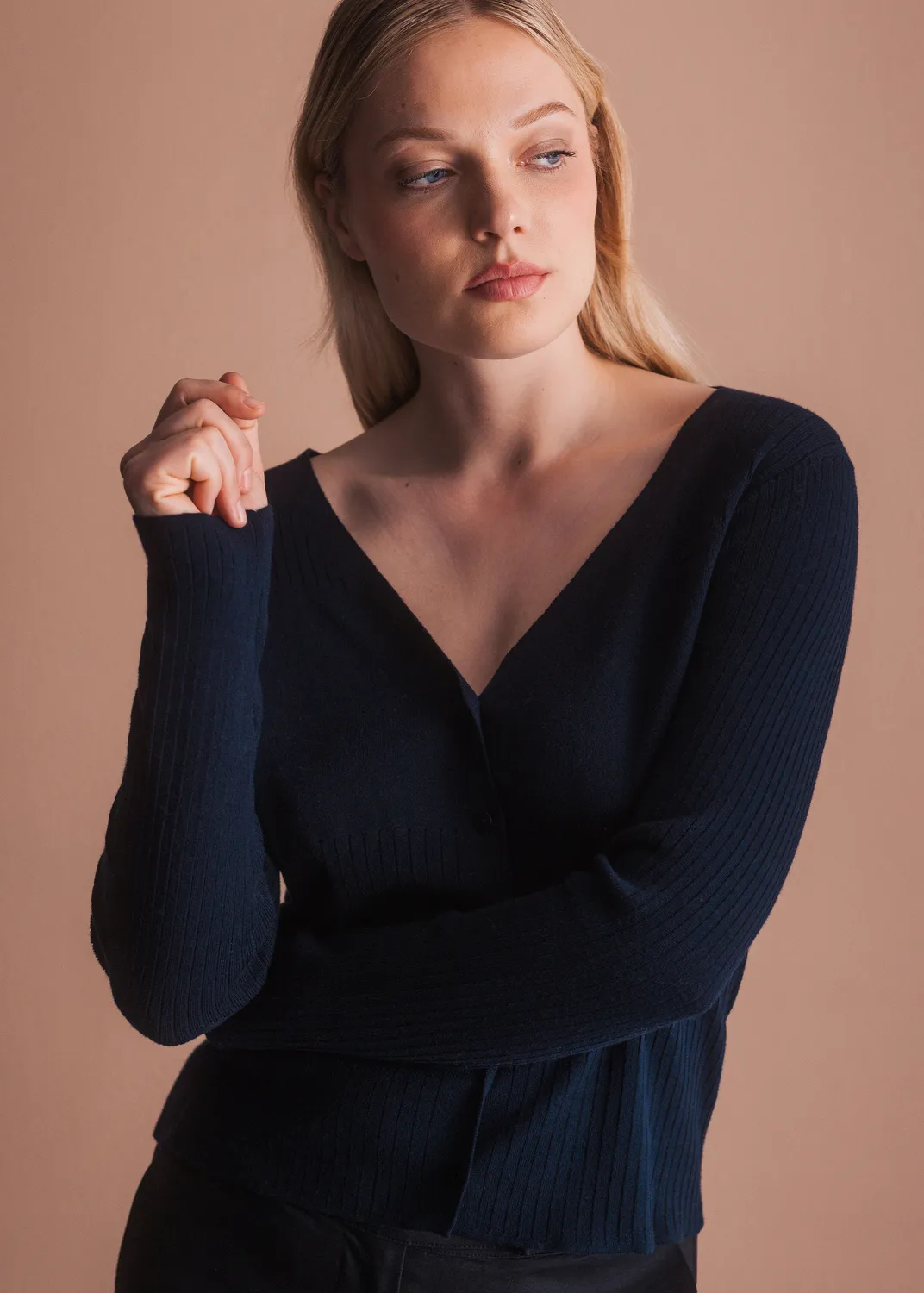 Senatex Strickjacke Kaschmir Baumwolle Navy tailliert