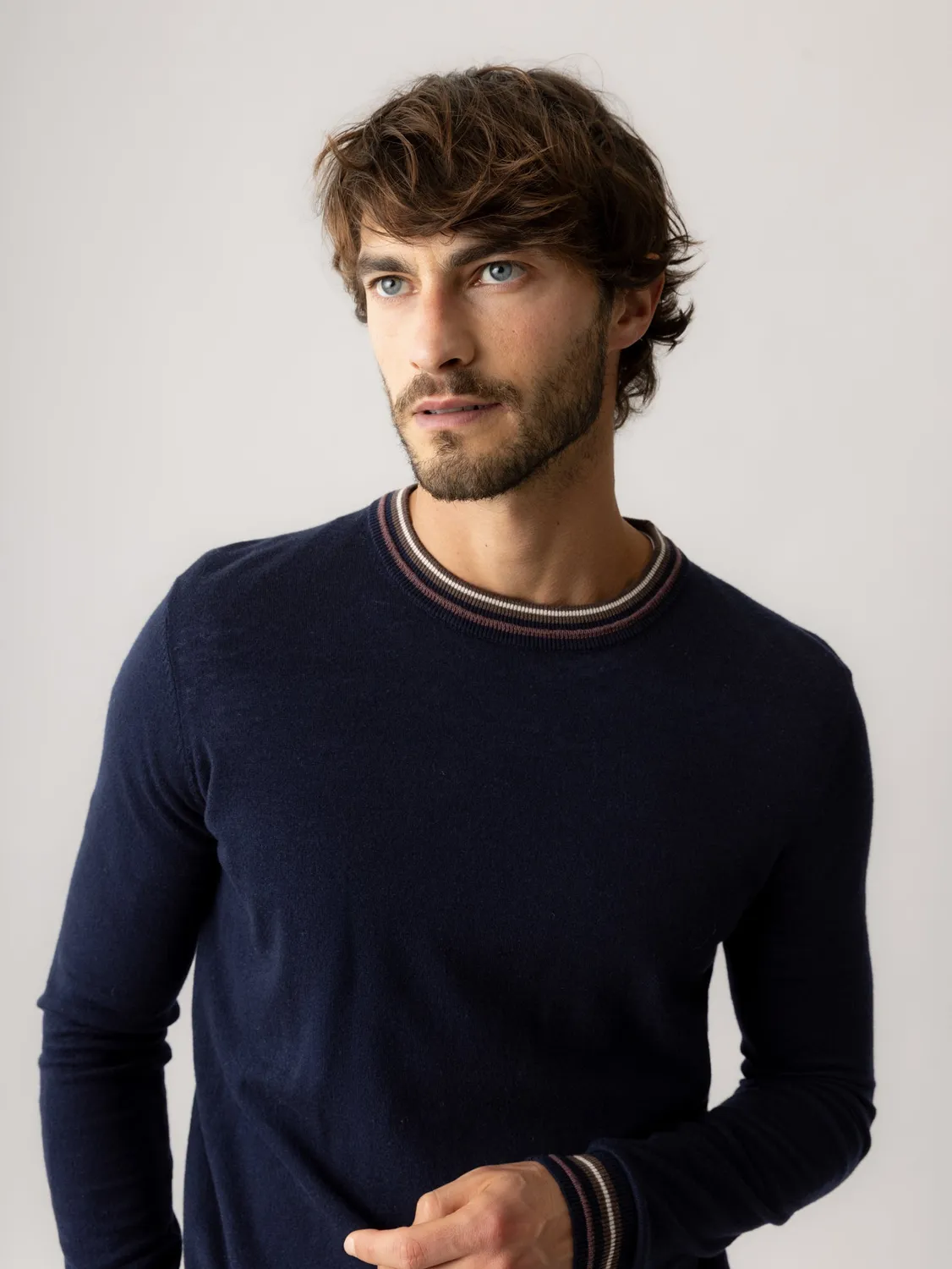 Mos Mosh MMGAdam Contrast Pullover navy Rundhals Wolle