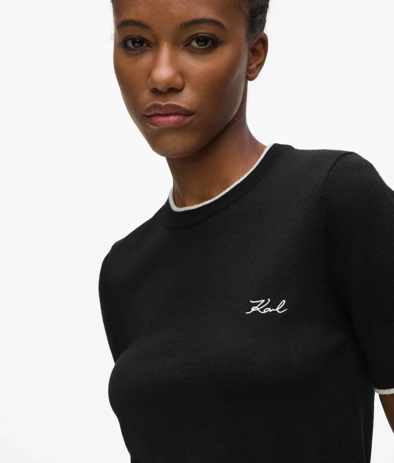Karl Lagerfeld Merino T-Shirt Merinowolle gerader Schnitt