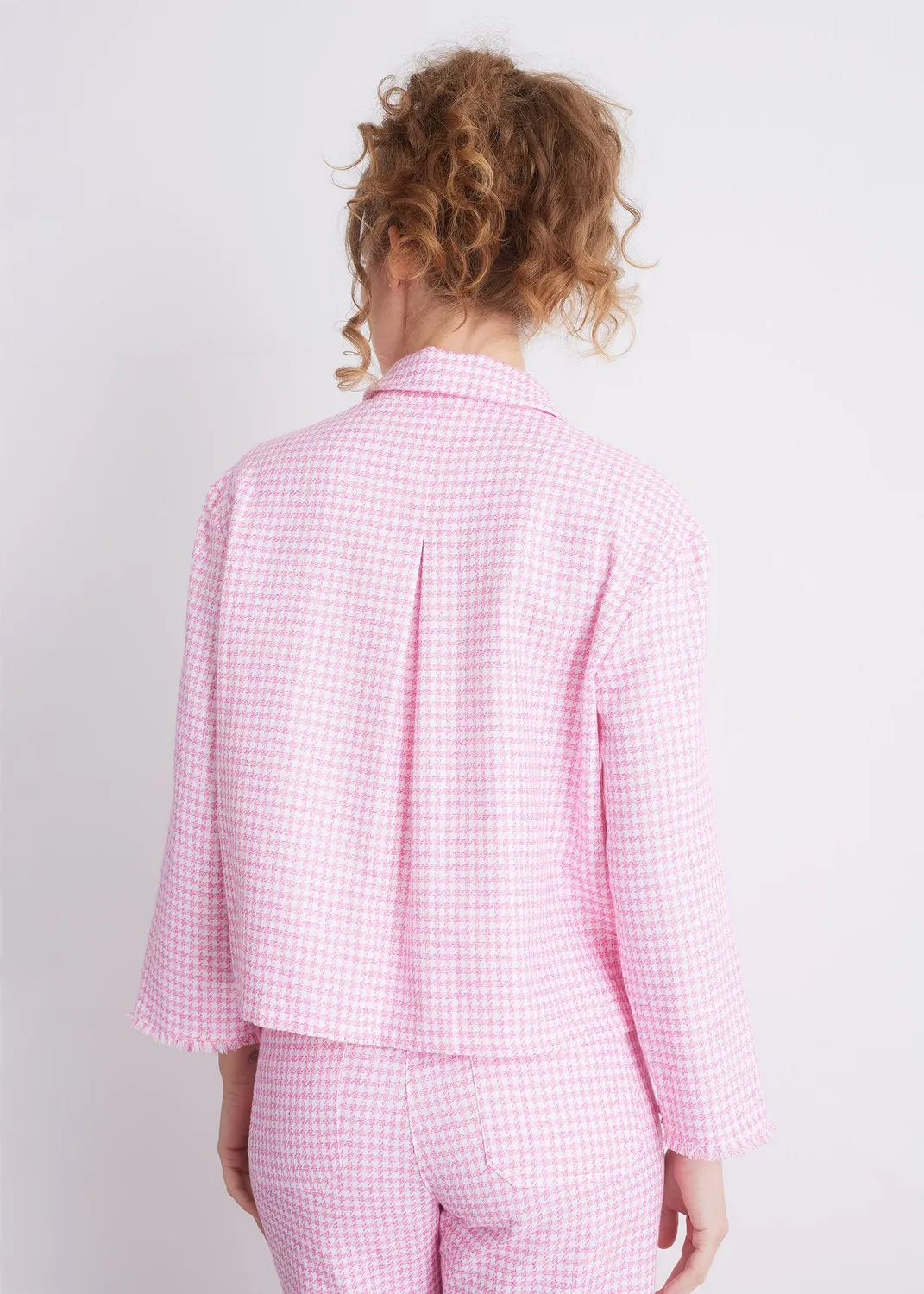 Senatex Kurzjacke Baumwoll-Hanf Knopfleiste Jacke Pink Houndstooth