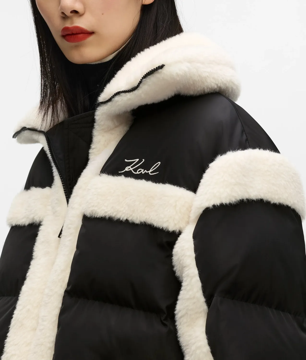 Karl Lagerfeld Faux-Shearling Puffer Jacke Steppjacke XS-XL Kapuze