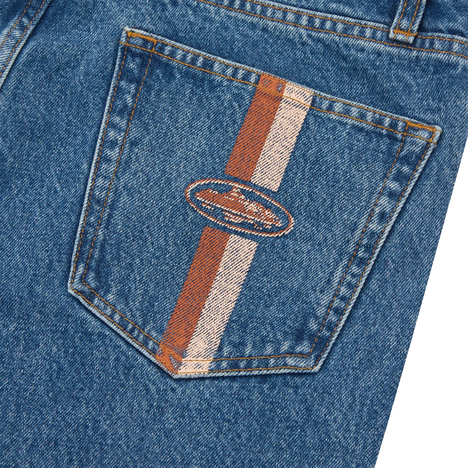 Corteiz Dual Stripe Baggy Jeans Midwash Baumwoll-Denim