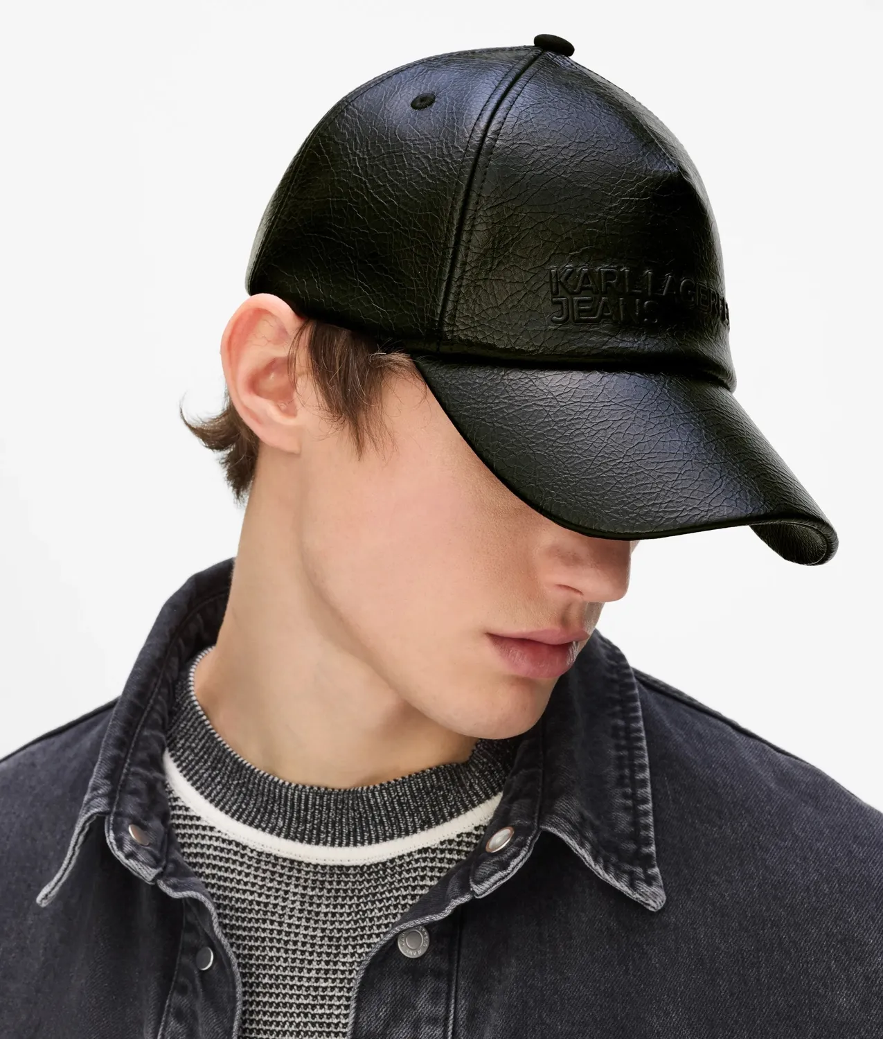 Karl Lagerfeld KL Jeans Cap One Size Kunstleder Cracked-Optik