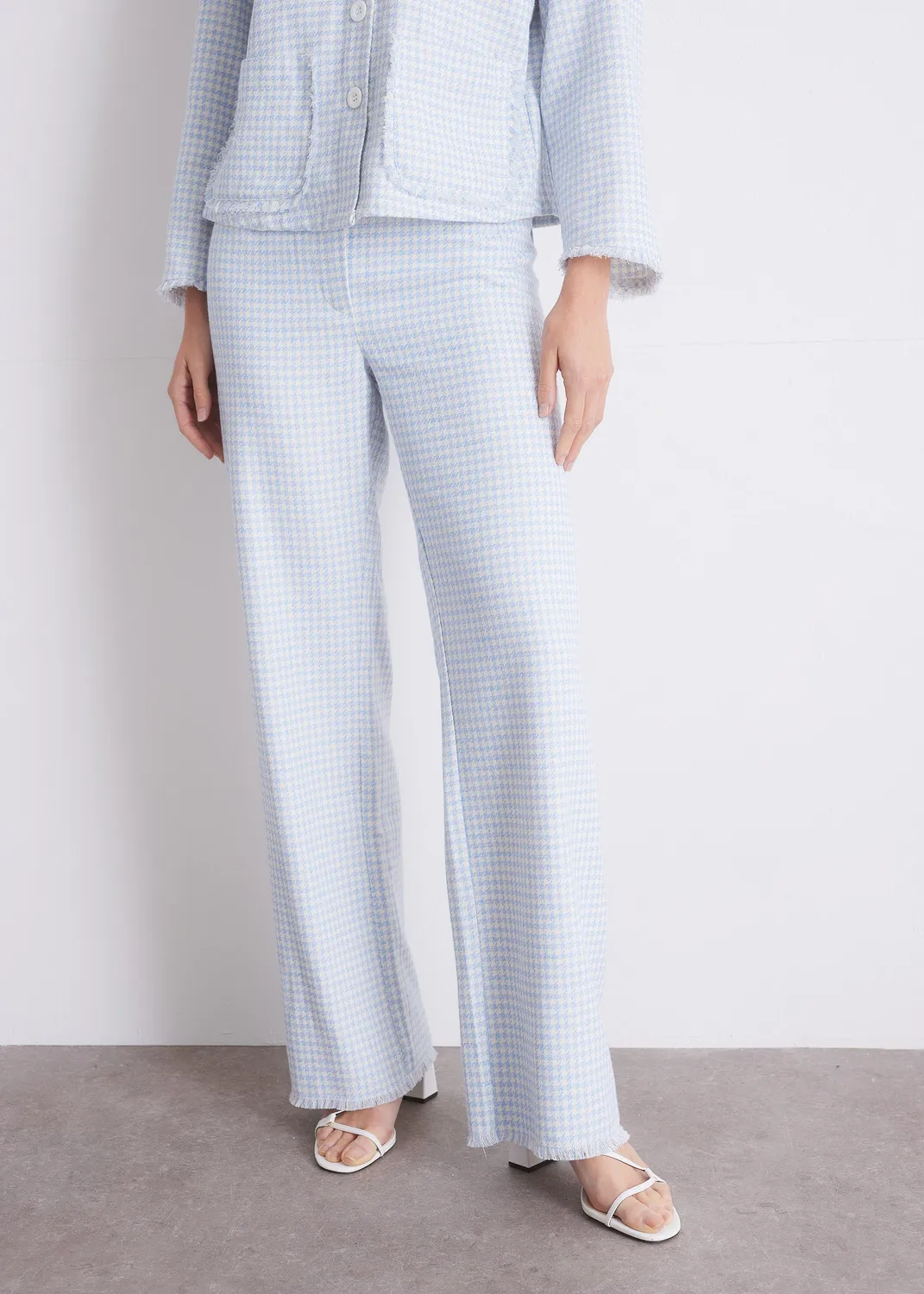 Senatex Gerade Hose Blue Houndstooth Hanf-Mix