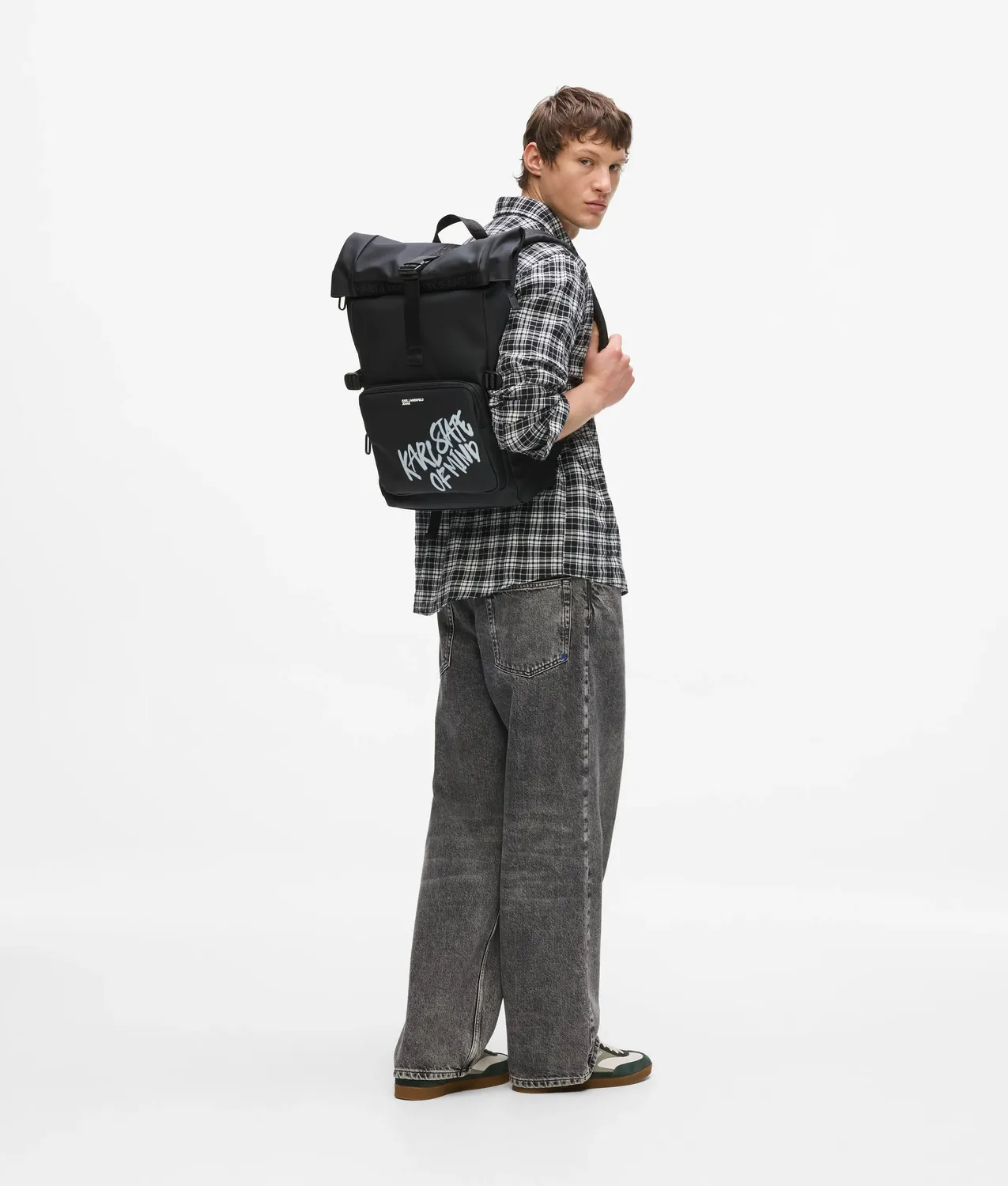 Karl Lagerfeld Coated Karl Quote Rucksack Rolltop schwarz