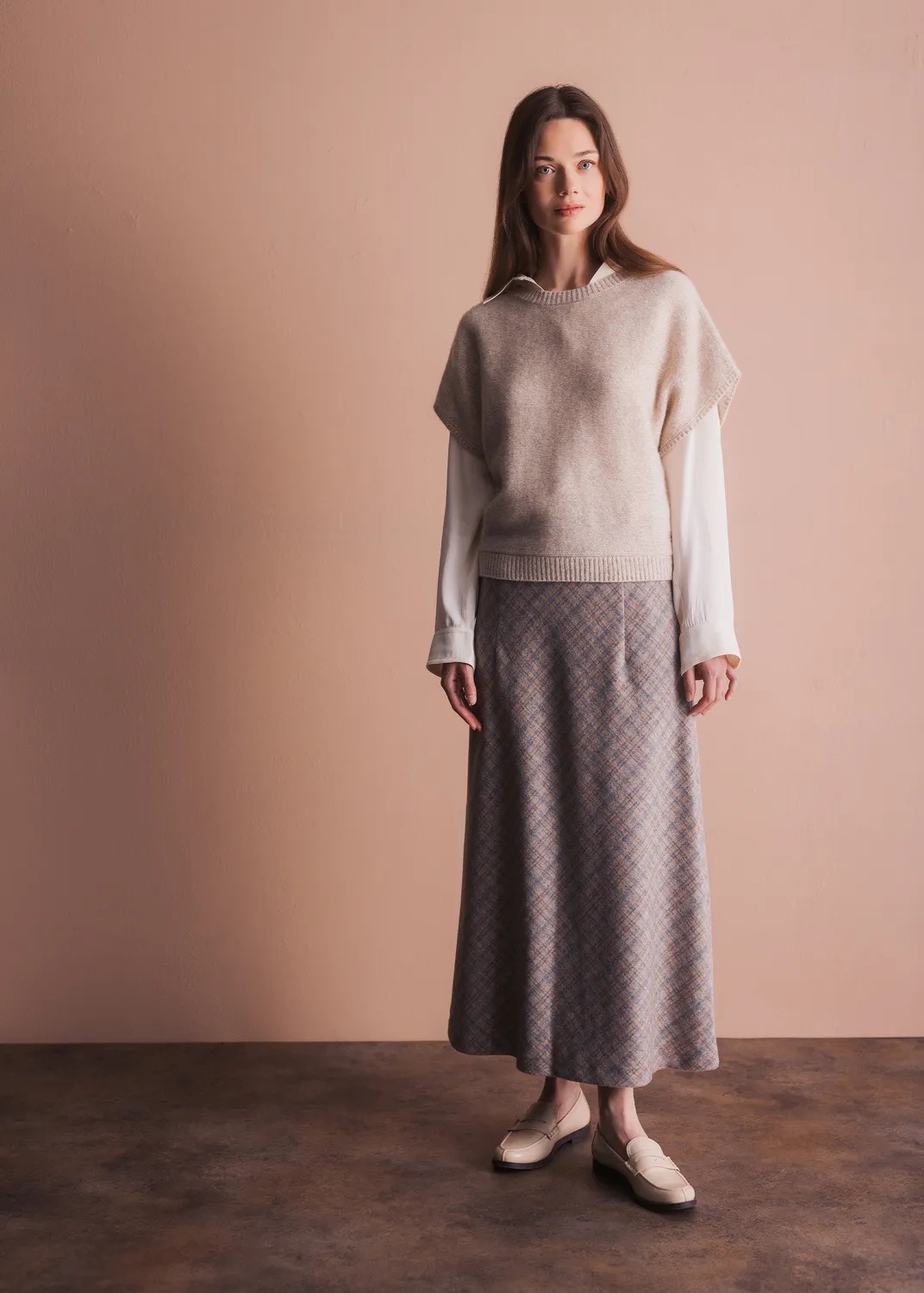 Senatex Kaschmir-Pullunder Pullover Beige ärmellos