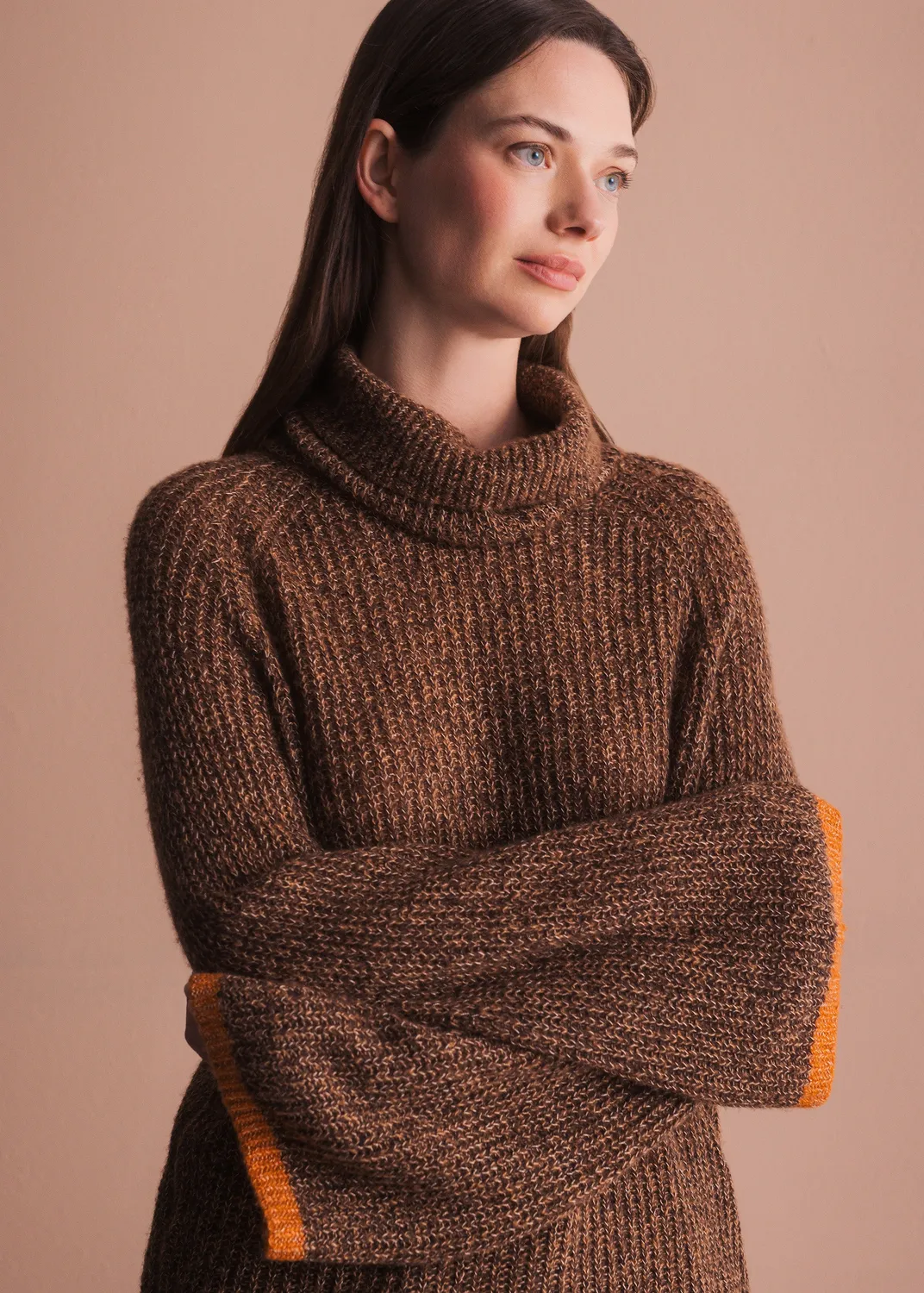 Senatex Rollkragenpullover Kontrastbund Choco Kaschmir-Mix