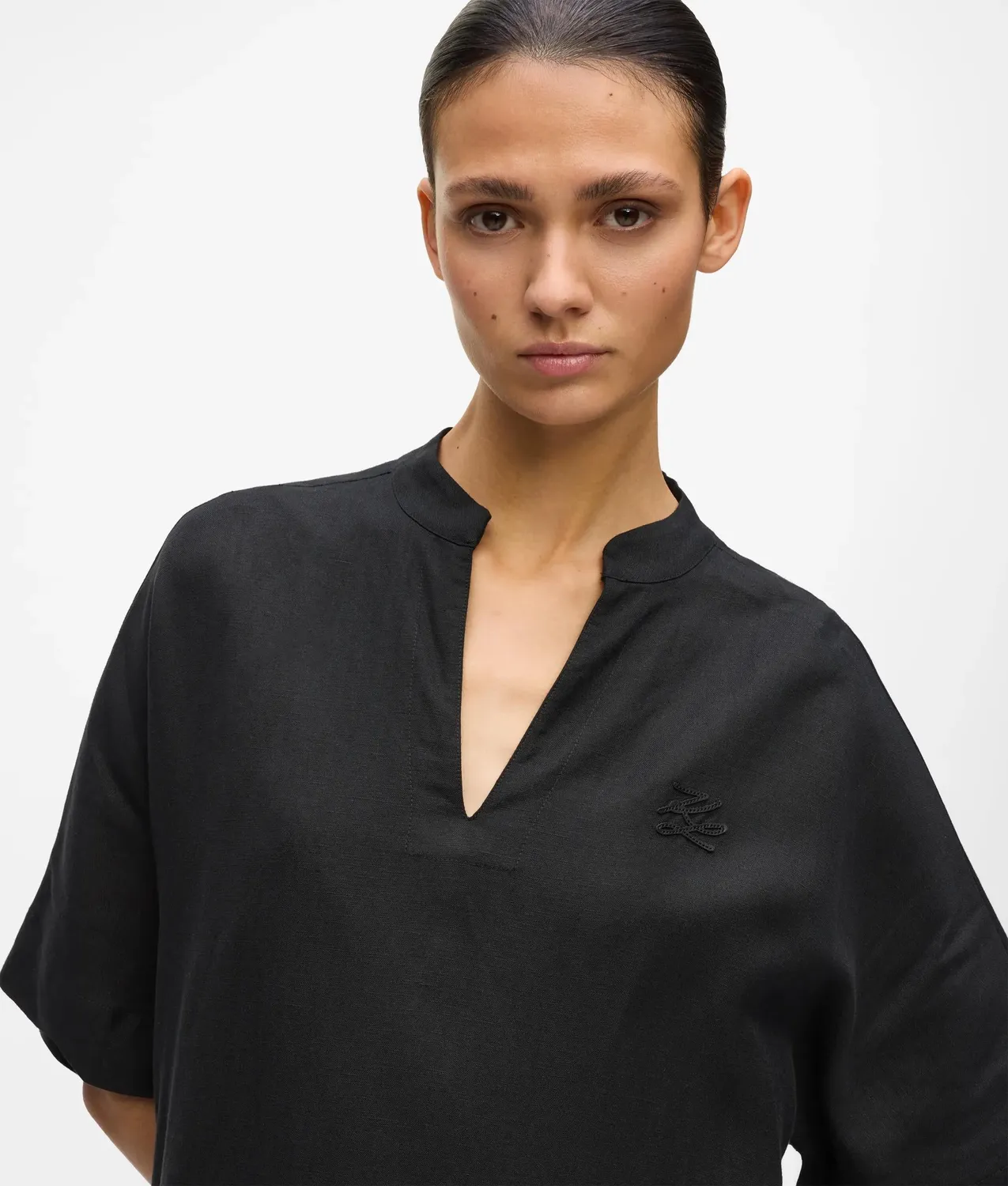 Karl Lagerfeld Shift Dress V-Neck Leinenmix Größe 6