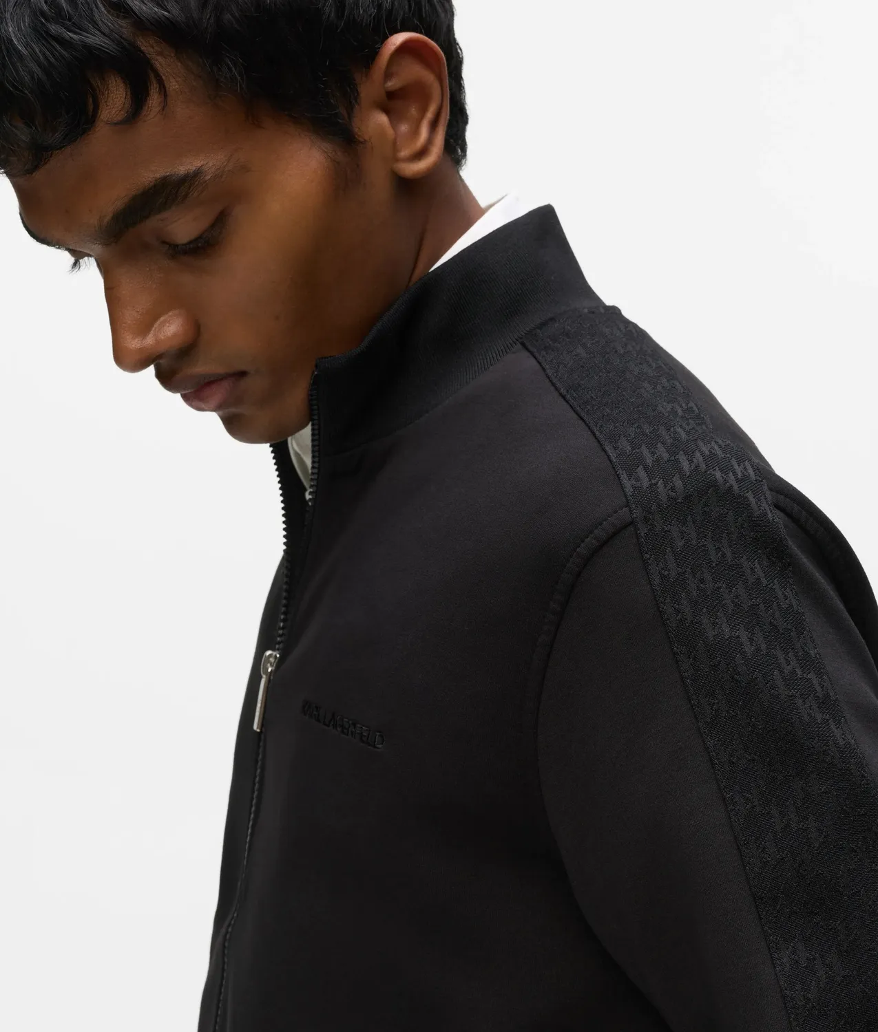 Karl Lagerfeld Zip Jacke Metallic-Trim Stehkragen Monogramm