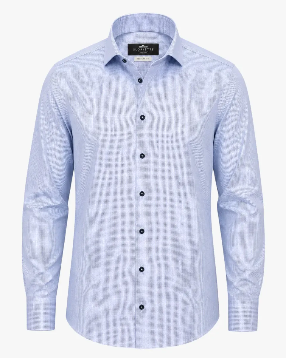 Gloriette Mikro-Muster Hemd Weiß-Blau Regular Fit Baumwolle