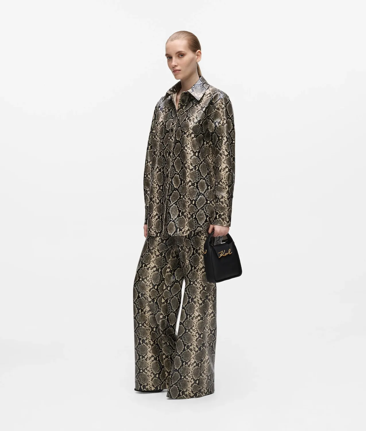 Karl Lagerfeld Faux-python Flared Pants Schlaghose