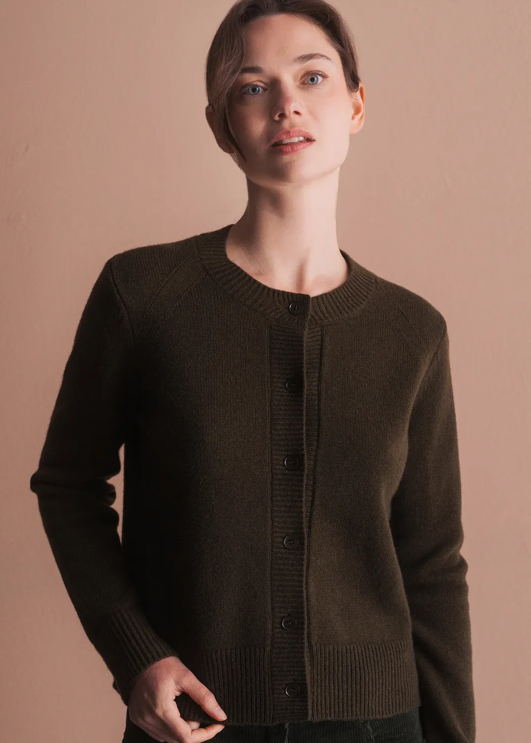 Senatex Strickjacke mit Knopfleiste Cardigan Beige Merinowolle