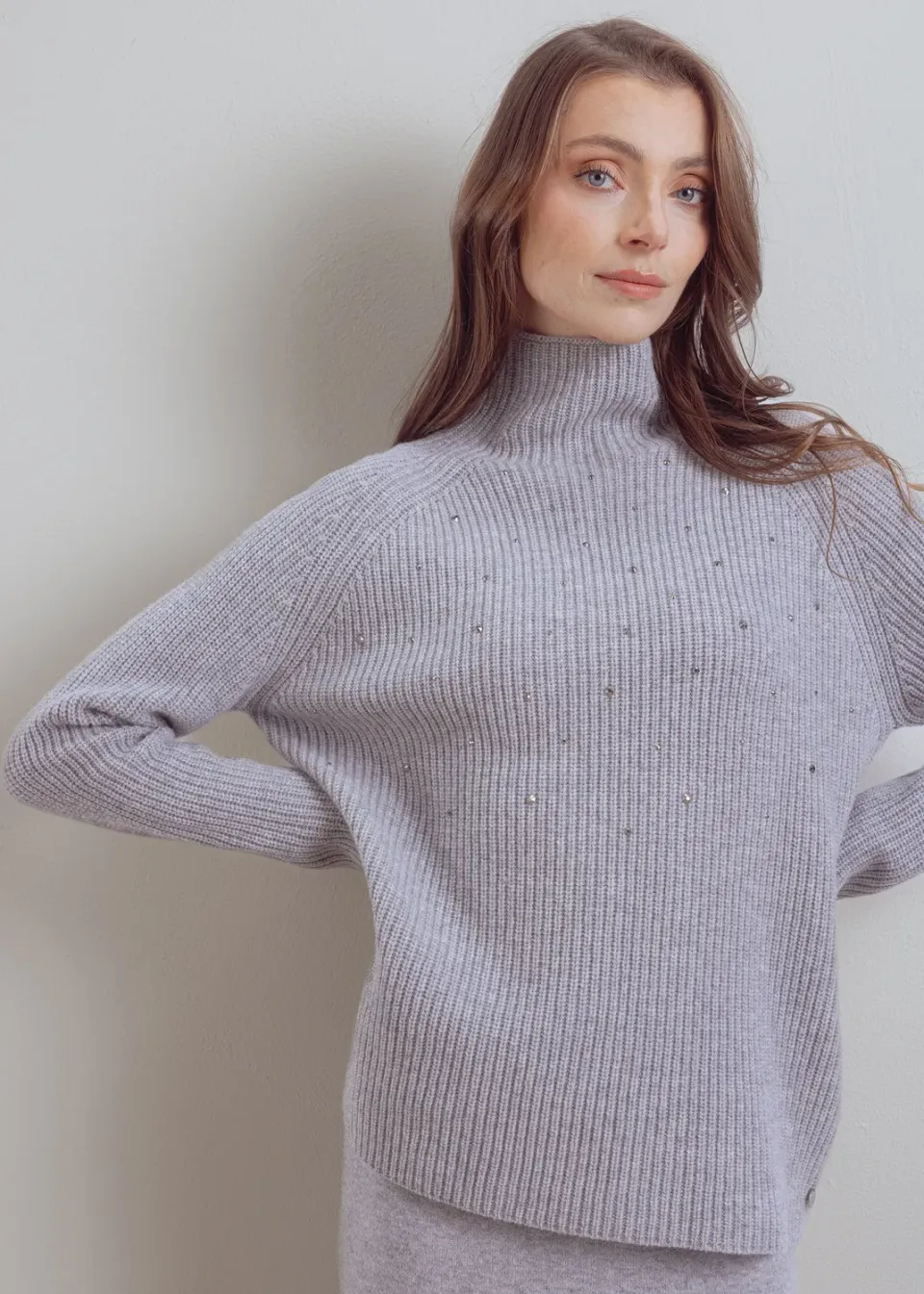 Senatex Rollkragenpullover Wolle Glitzer Silver Ripp