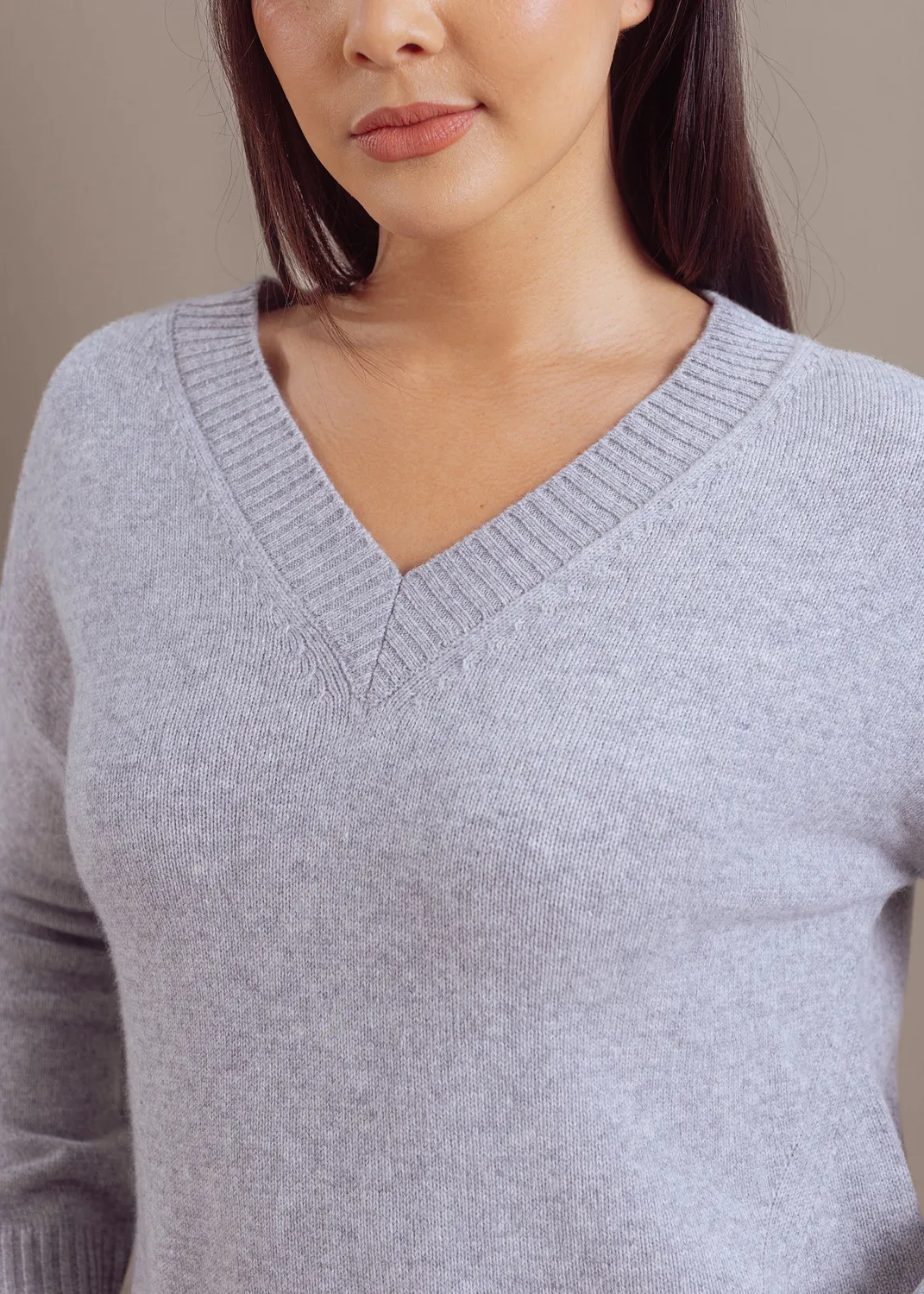 Senatex V-Ausschnitt-Pullover Merinowolle Pullover Silver fein