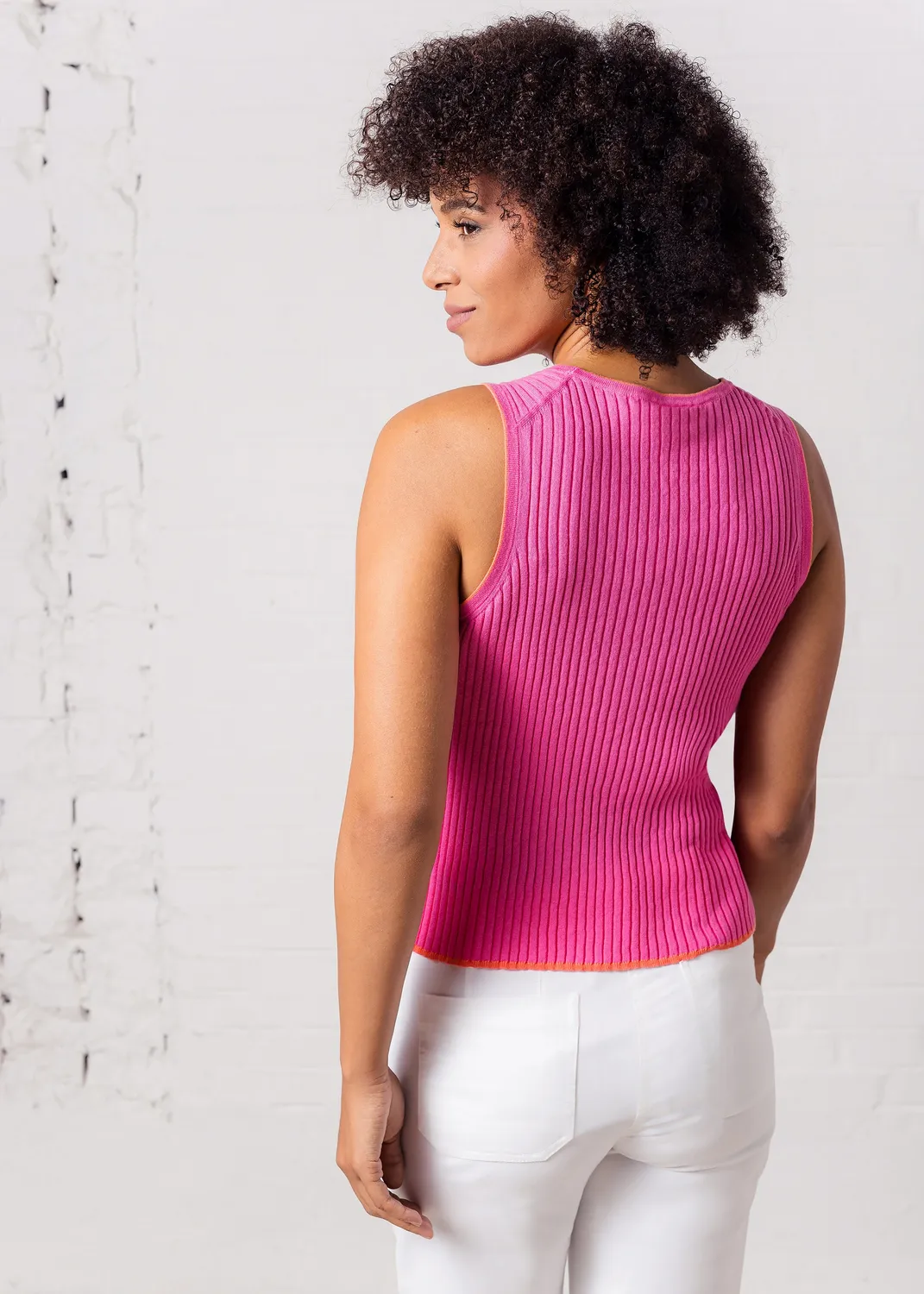 Senatex Kontrast-Top Bio-Baumwolle Top Pink Combo gerippt