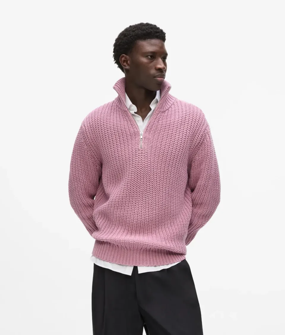 Karl Lagerfeld Half-Zip Strickpullover Rippstrick Trichterkragen