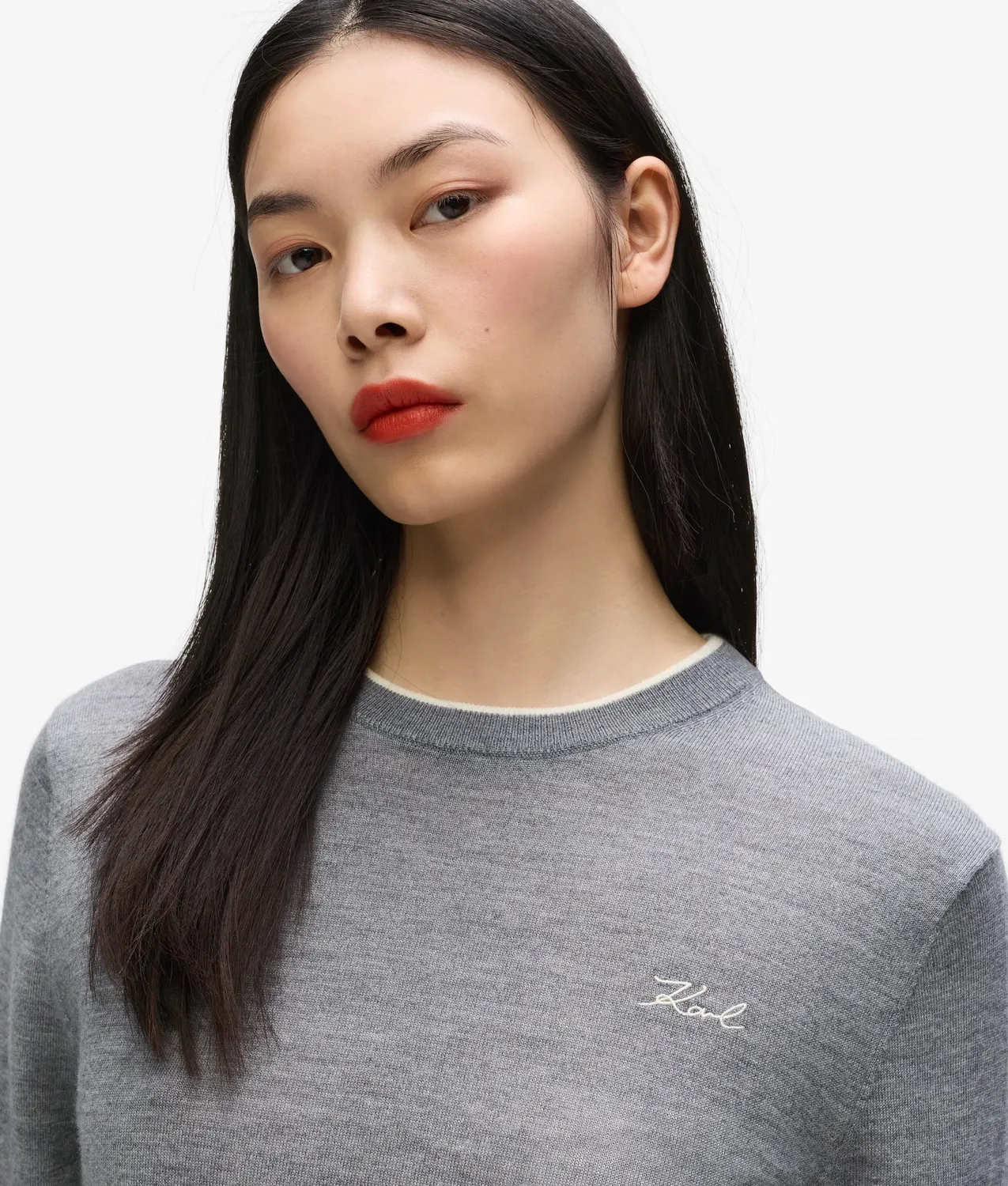 Karl Lagerfeld Merino Crewneck Pullover Wolle Paspel
