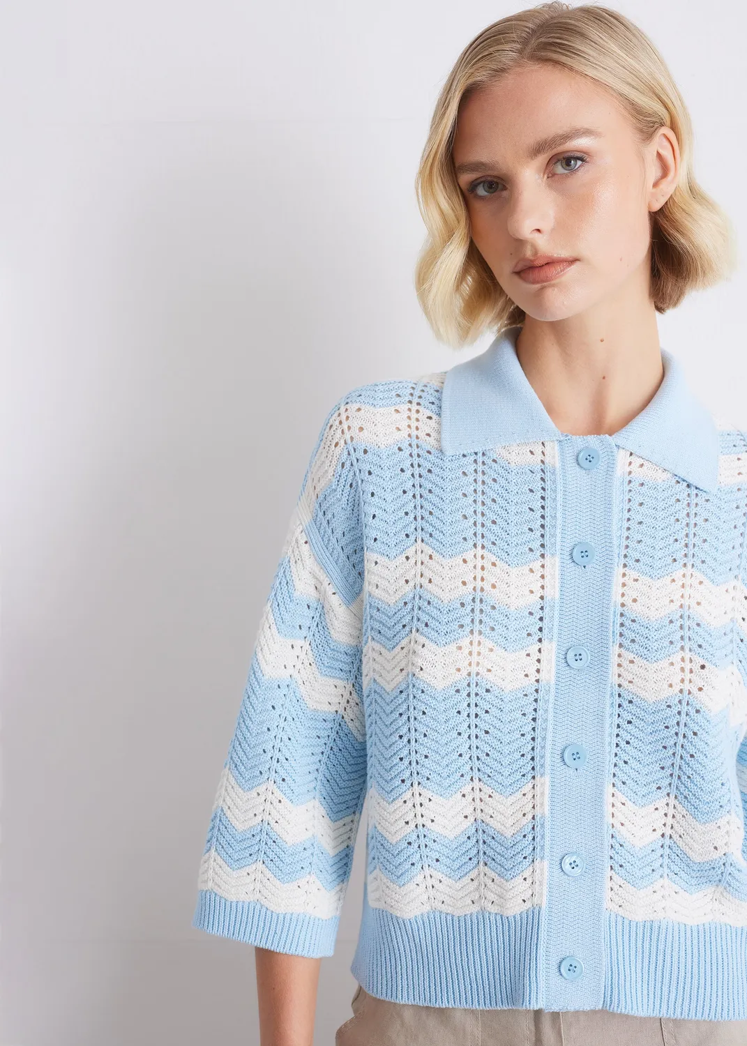 Senatex Strickcardigan Zickzack Indigo Combo Baumwolle
