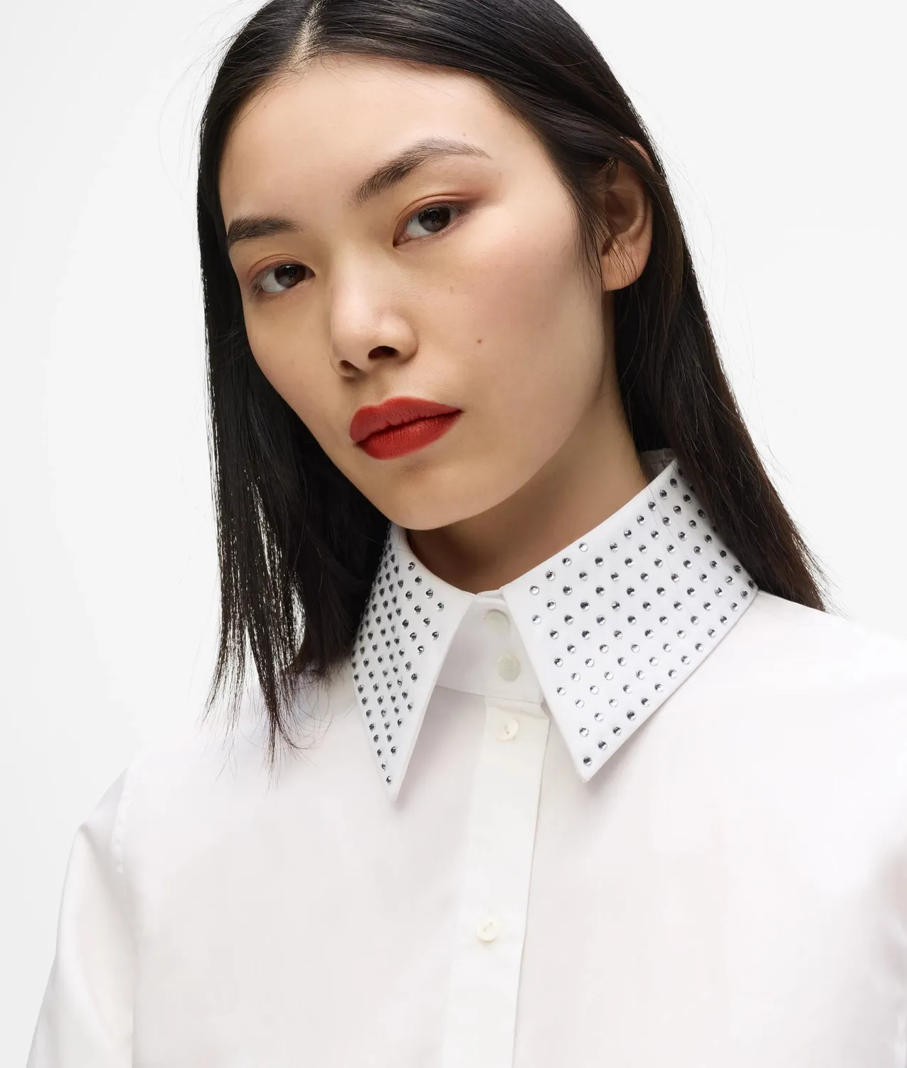 Karl Lagerfeld Rhinestone Bluse Bio-Baumwolle bügelfrei