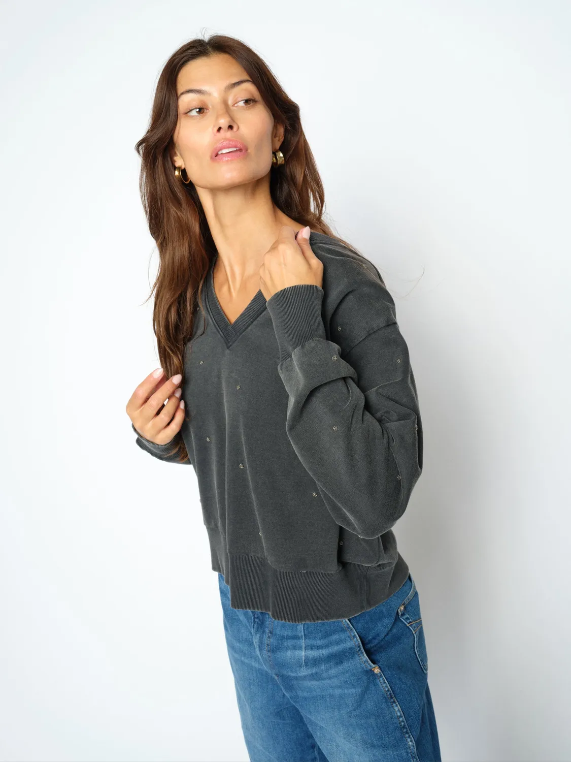 Mos Mosh Cosette Stud Sweatshirt V-Ausschnitt Nieten