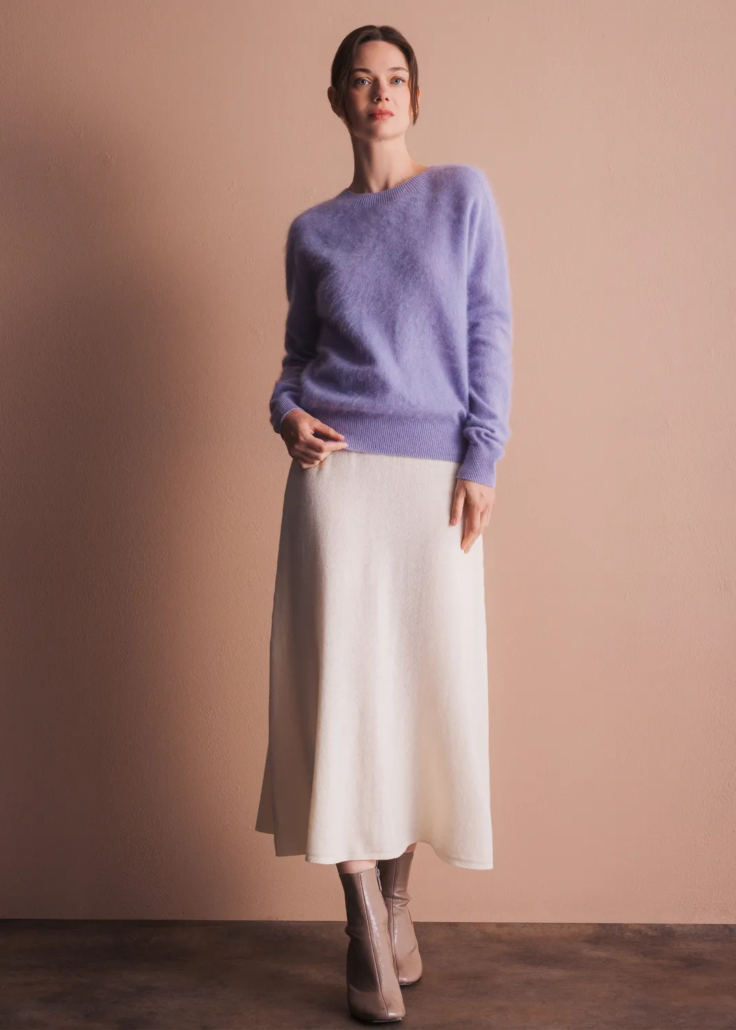 Senatex Rundhals Pullover gebrushtes Garn Cream
