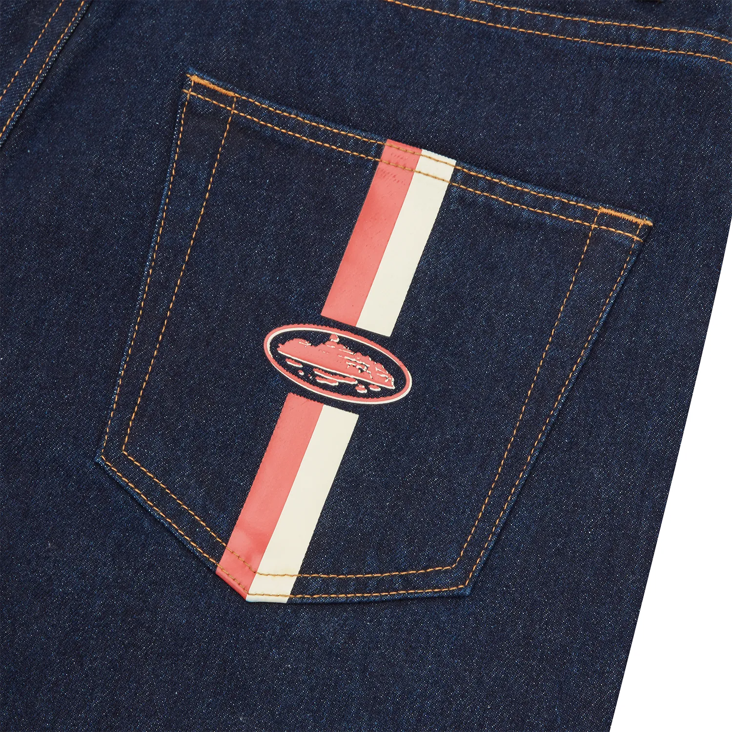 Corteiz Dual Stripe Denim Short Washed Indigo Baumwolle